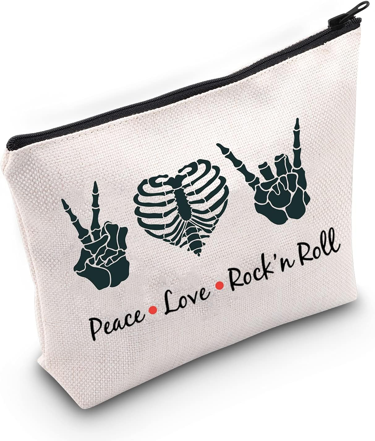 LEVLO Funny Rock and Roll Cosmetic Bag Guitar Retro 80S Hippie Hippi Gift Peace Love Rock'N Roll Makeup Zipper Pouch Bag for Friend Family, Peace Love Rock'N Roll image number 2