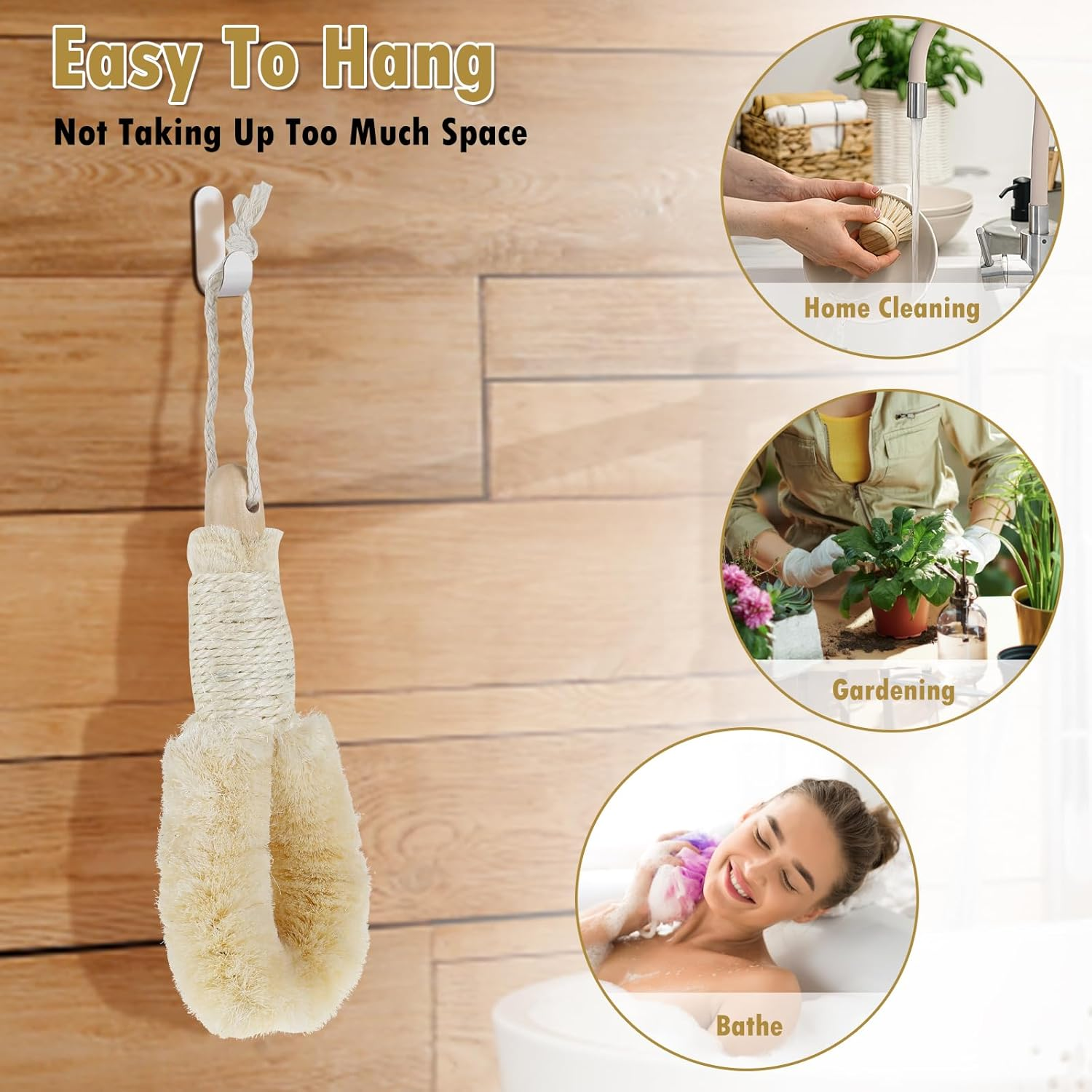 Dry Skin Brushes, 9.65Inch Hang Natural Fibers Sisal Body Brush, for Skin Exfoliates Skin, Ergonomic Exfoliating Body Brushes for Bath Shower, Stimulate Blood Circulation image number 2