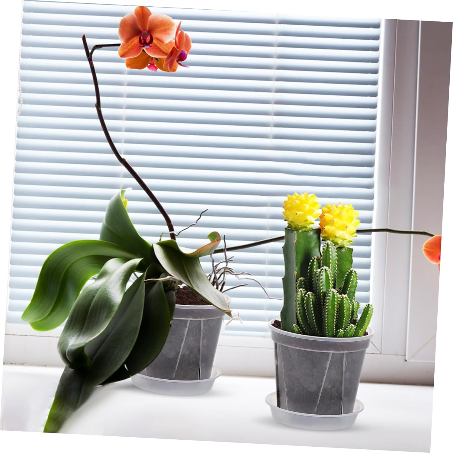 OFFSCH 4Pcs Breathable Plastic Flower Pots Drainage Trays 0.3 Gallon Indoor Plant Planters for Orchids Strawberry Succulent Gardening image number 1