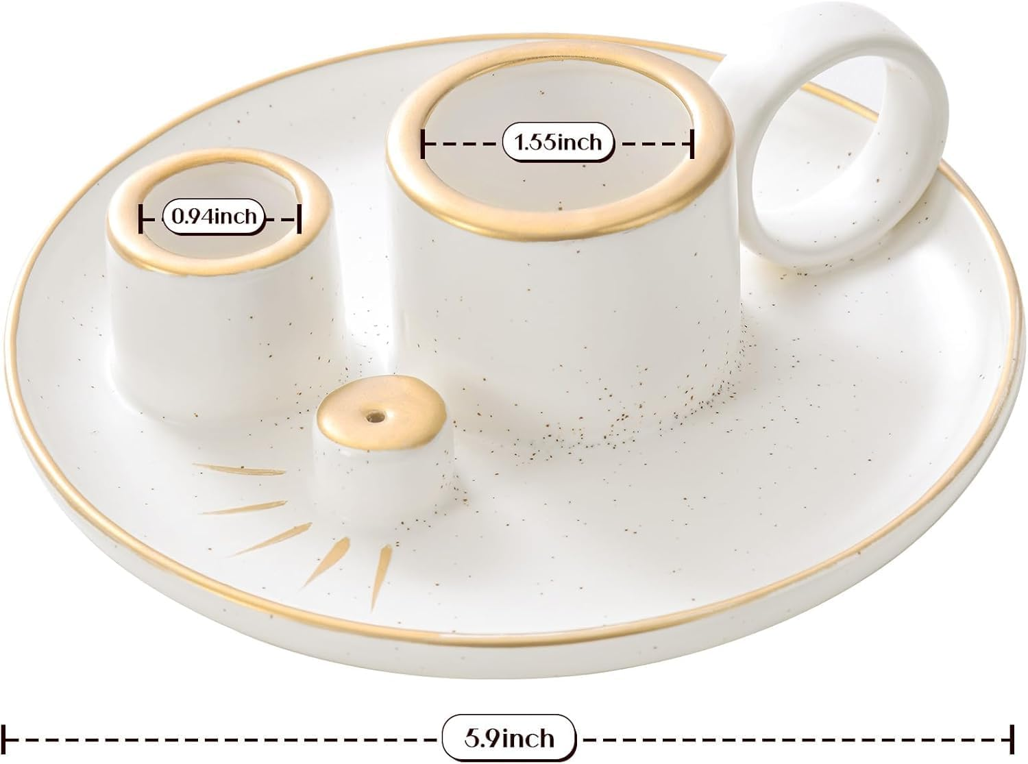 LIGHUFEIC Incense Holder,4-In-1 Palo Santo & Sage Incense Holder,5.9" Ceramic Burner with Handle, Ash Catcher Tray & White Candle Holder - for Meditation, Home Decor & Zen Gifts. image number 1