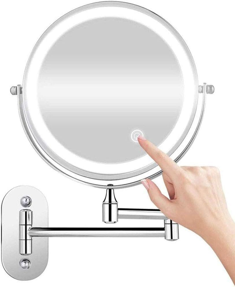 USB Rechargeable Mirror with 5X Magnification, Bathroom Mirrors Wall Mounted, 360&deg;Swivel and Extendable, Chrome, 8Inch image number 4