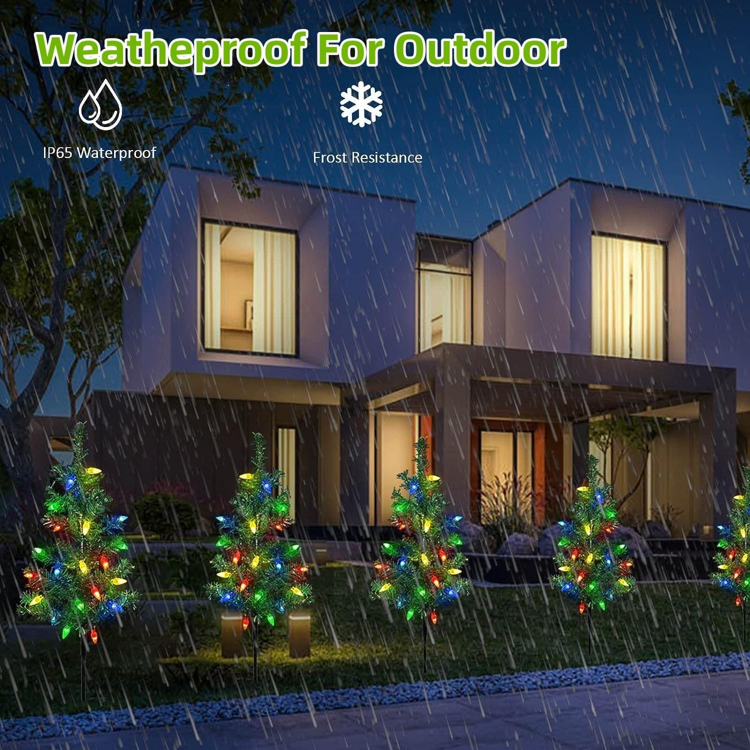 4-Packs Solar Christmas Tree Pathway Lights Outdoor Decorations Waterproof IP65, 8 Modes Garden Stake Lights for Yard and Outside