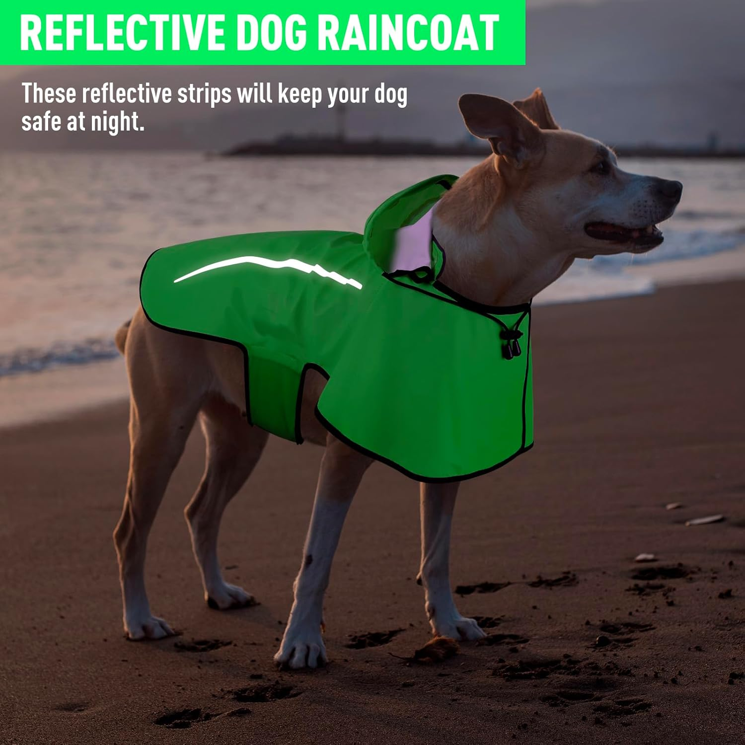 Flashseen Dog Raincoat Waterproof Dog Rain Jacket with Strip Reflective & Leash Hole Winter Dog Vest Warm Rain Coats for Dogs