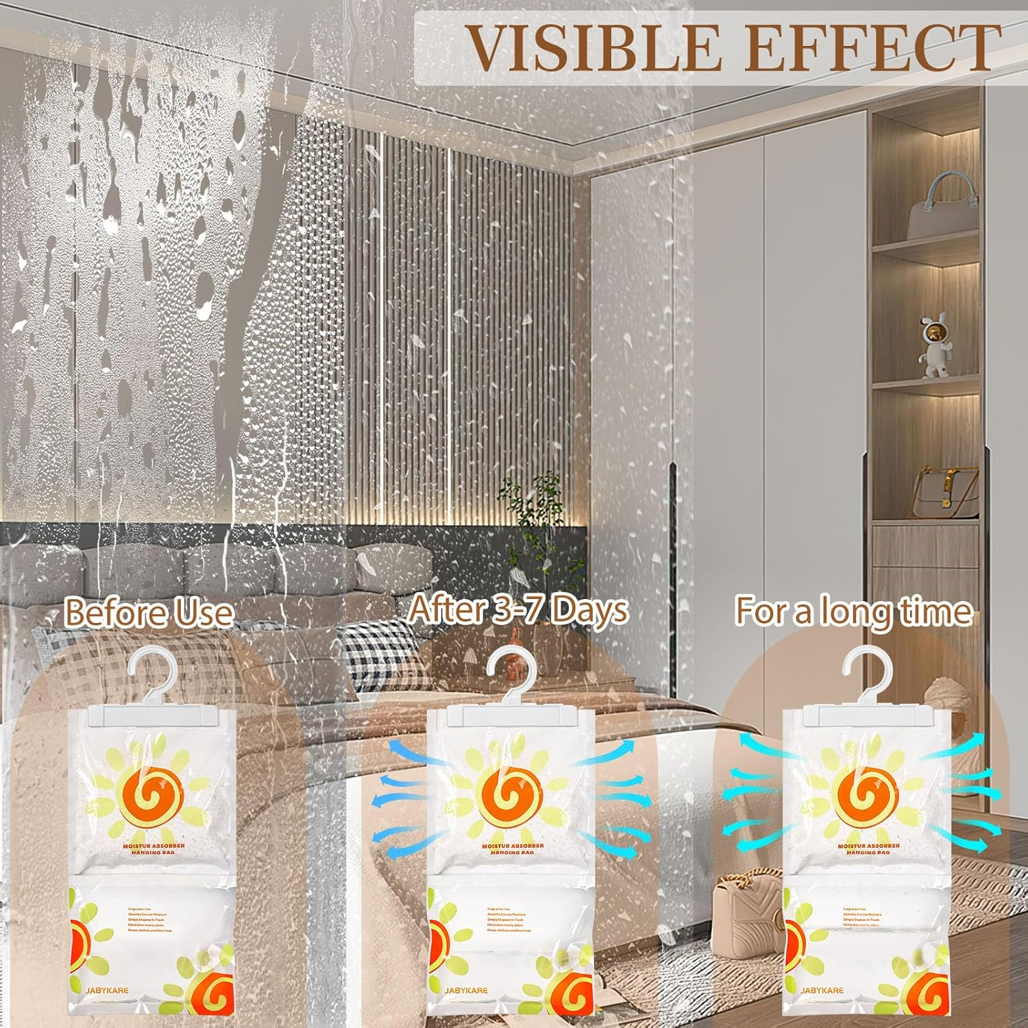 Moisture Absorber Packets 12 Pack, Unscented Humidity Packs, Hanging Closet Dehumidifier Bags, Desiccant in Wardrobes, Bedrooms, Bathrooms (230G/Pack) image number 1