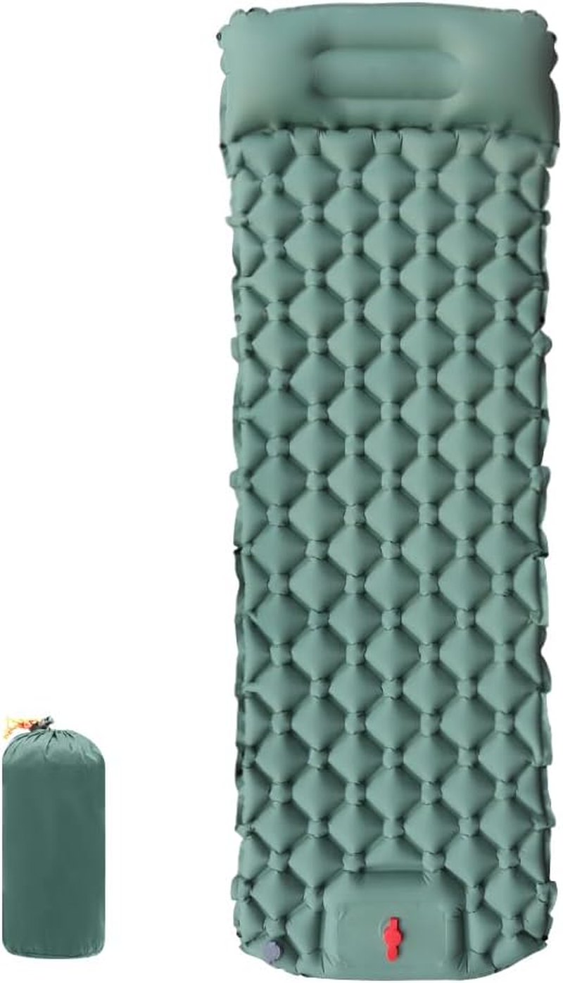 Wigmoa Li-L Ultralight Inflatable Camping Sleeping Pad with Built-In Foot Pump and Pillow - Compact Air Mattress for Backpacking, Hiking, and Traveling - Lightweight Camping Mat (Spring Green)