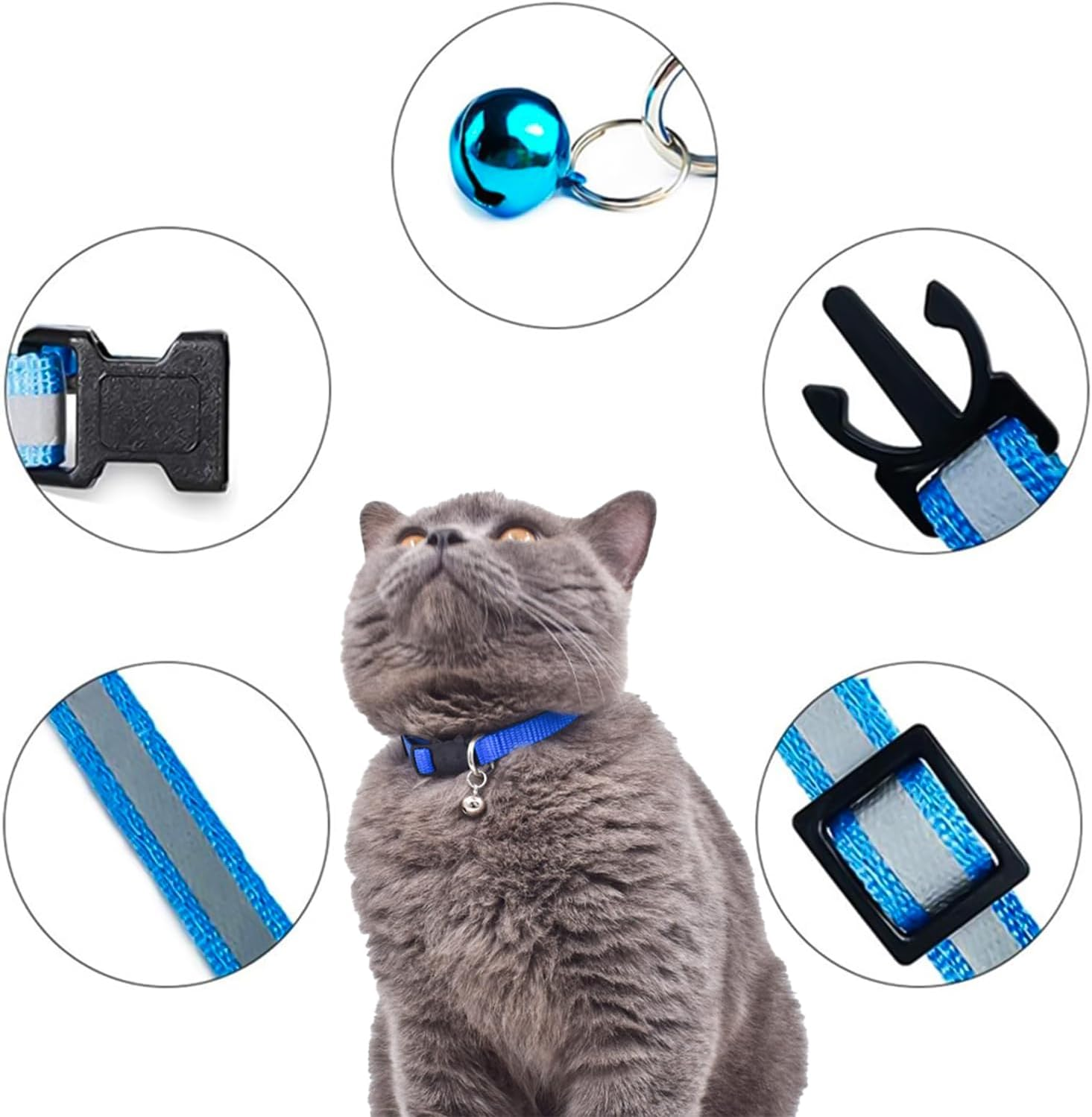 Cat Collar, Pack of 6 Collars Cat Collars with Safety Clasp, Pet Collar, Dog Collar, Cat Collars with Bell, Reflective Cat Collar, Adjustable image number 6