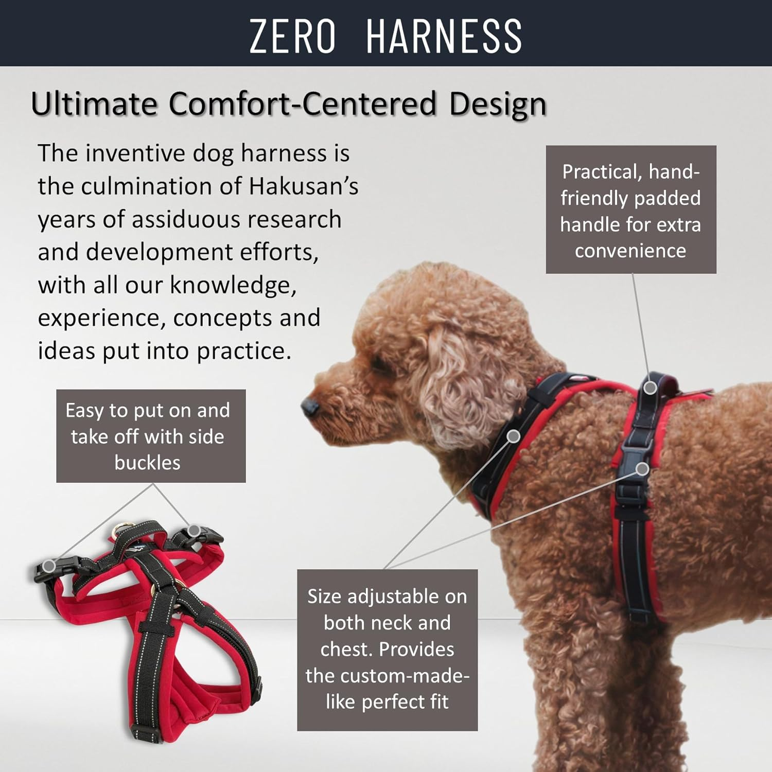 Hakusan Zero Harness, Burden Reduction, Dog Harness, Size Adjustable, Easy to Put on and Take Off, Reflective Material, Lightweight, Breathable, Handle, Nameplate, S Size, Arabesque, Black X Green image number 3