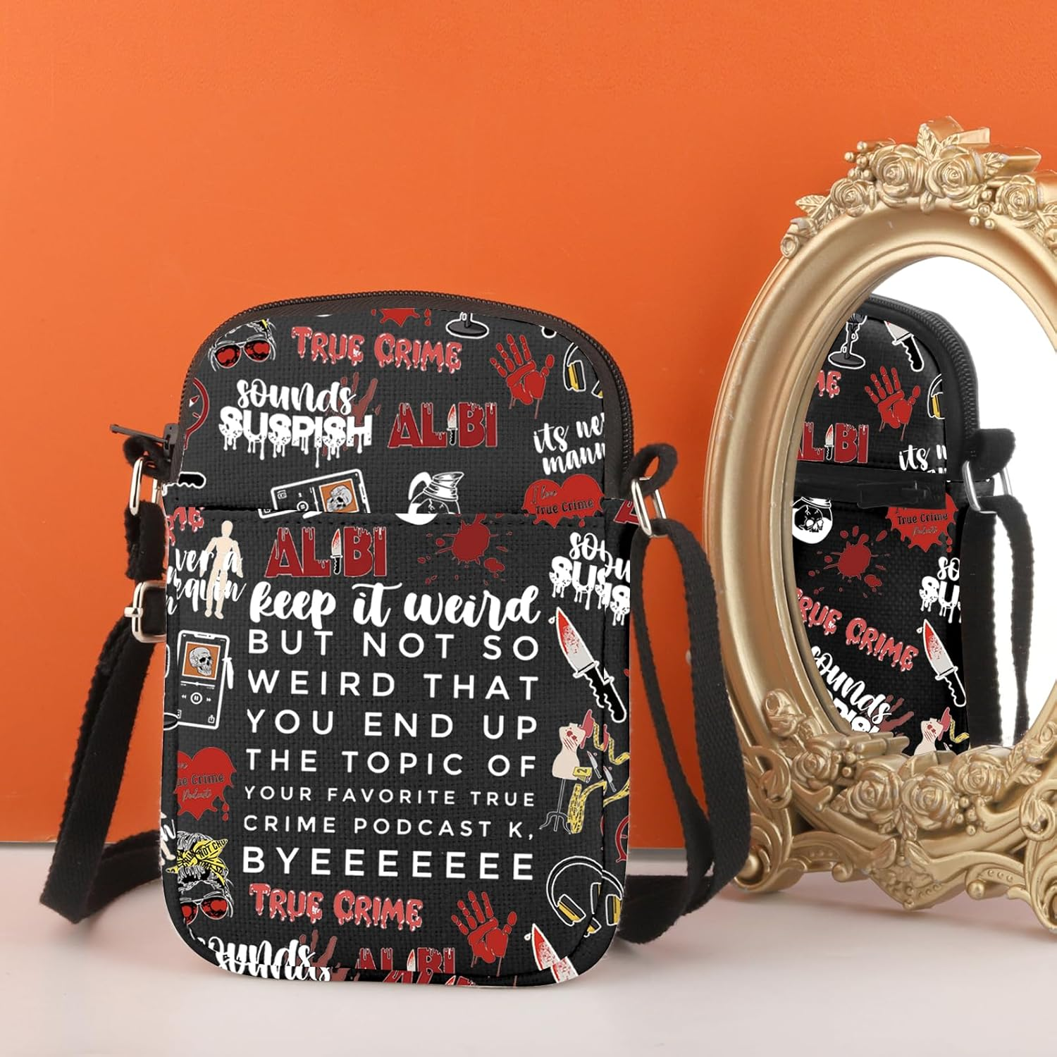 TSOTMO Morbid Crime Inspired Gift True Crime Club Makeup Bag True Crime Fan Zipper Crossbody Bag image number 1