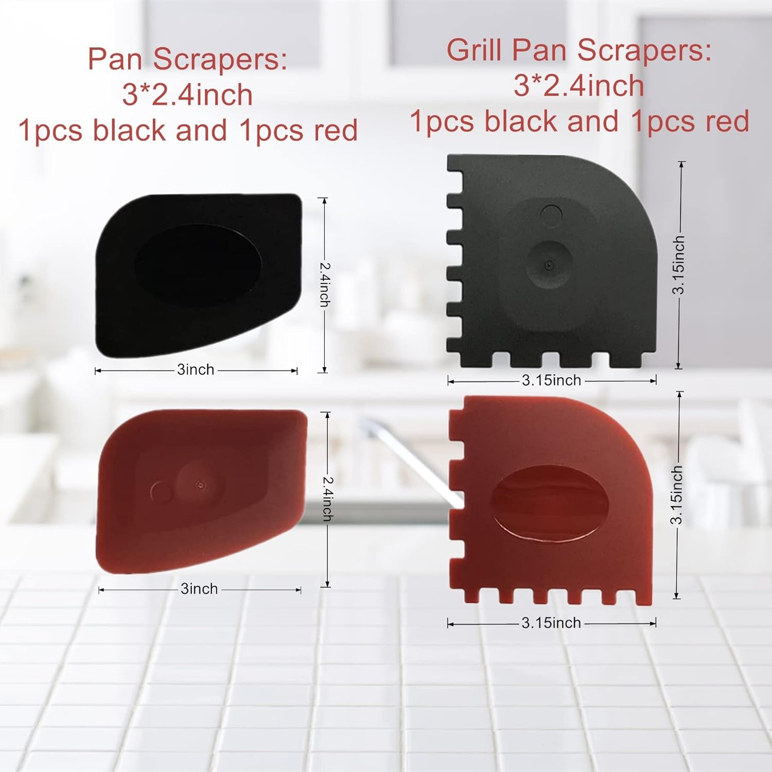 Grill Pan Scrapers Set,Plastic Grill&Pan Cleaner Utensil Black and Red BBQ Tool Durable Set for Cast Iron Skillet, Grill Pans, Frying Pans, Wok, Cookware-4Pcs image number 1