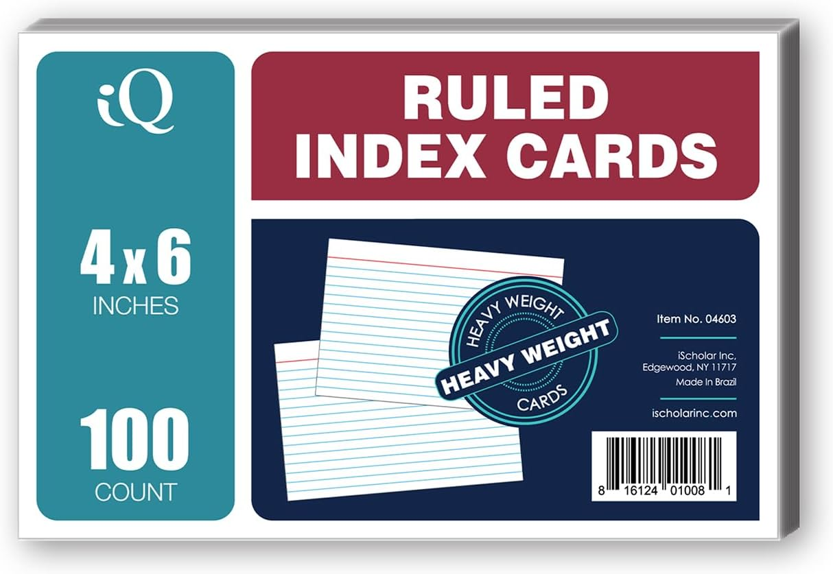 Ischolar Index Cards, Assorted Colored, Ruled, 4 X 6 Inches, 100 Card Pack (04616)