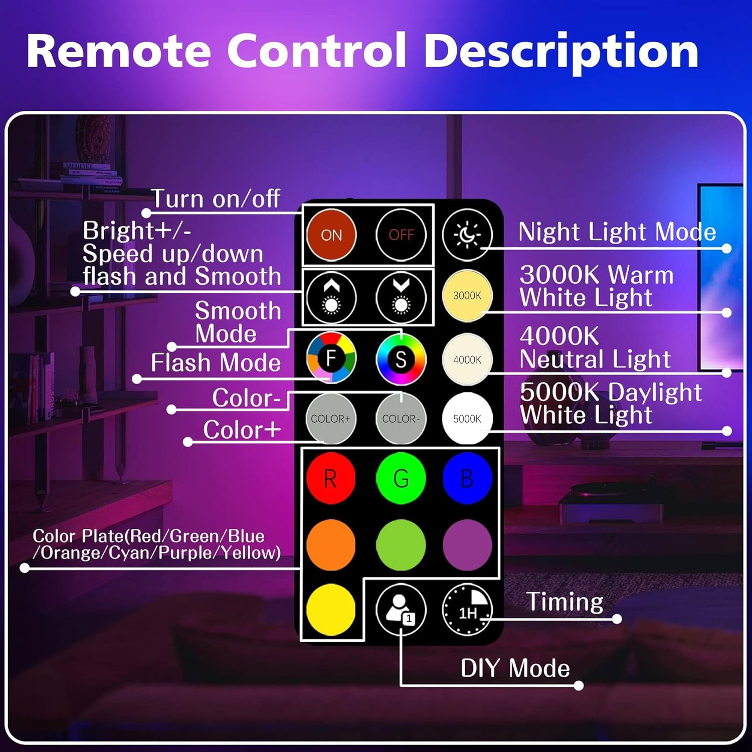 FTL Colour Changing Light Bulb with Remote Control, RGB B22 Bayonet 8W LED Bulb 60W Equivalent Dimmable A60 Multicolour Light Bulb for Home Decoration Party Mood Lighting 2-Pack