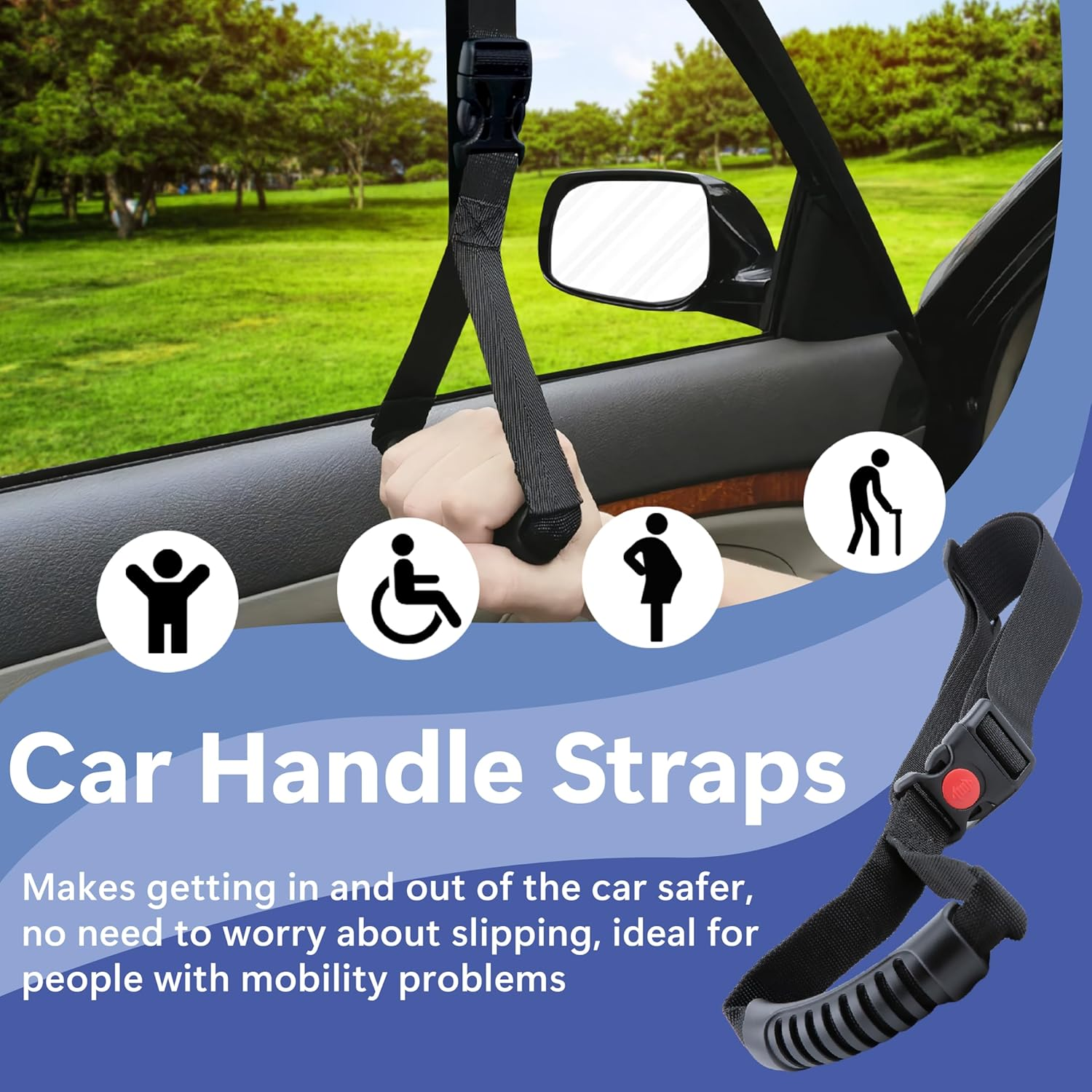 Ecocstm Car Adjustable Grab Handle, Car Handle Assist, Safety Handle Portable Vehicle Support Grab Bar for Trucks, Suvs, Jeeps, Vans, Cars and Atvs (Black) image number 1