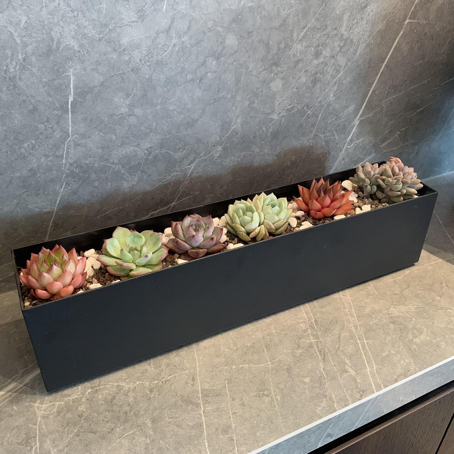 Modern Metal Steel Trough Planter - Rectangle Planters for Indoor Planters - 16" Window Sill Planters - Table or Window Boxes Planter - Windowsill Herb Planter image number 4