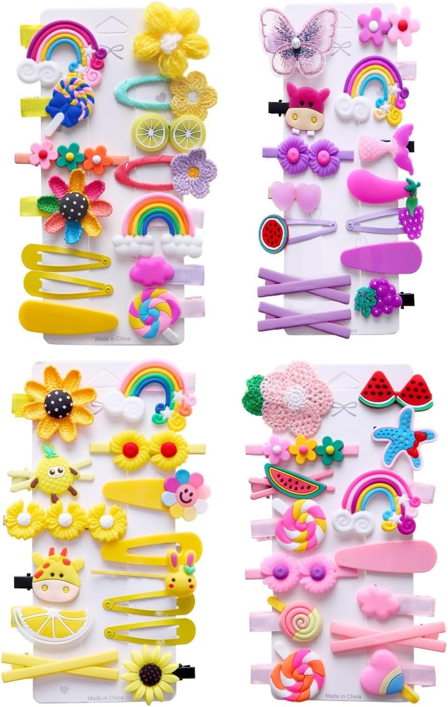 56PCS Toddler Hair Accessories Set: Colorful Rainbow Barrettes, Pins, Candy Fruits, Butterflies for Kids' Stylish Hairstyles