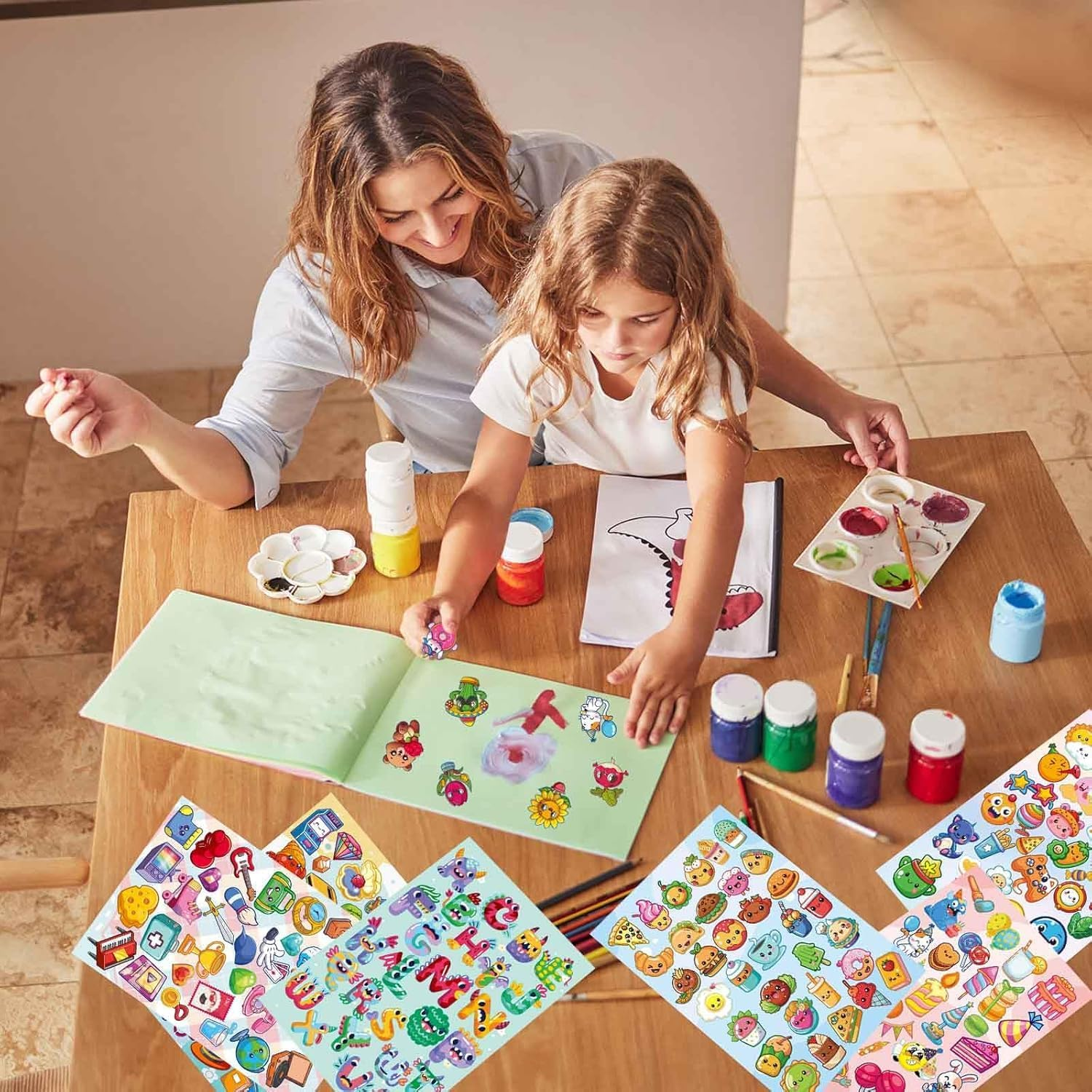 1000+ Cute Animal Sticker Book for Kids,Spiral Bound Sticker Book,Unicorn,Space,Letter,Fruits,Foods,15 Themes 30 Pages Stickers, Water Bottle Stickers Packs for Girls Teens image number 2