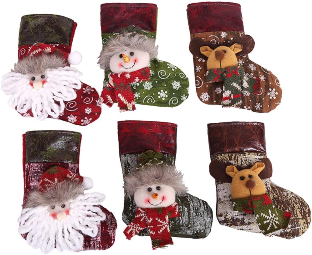 6Pcs Christmas Tree Decorations 3D Santa Claus Elk Snowman Snowflake Gift Stockings Candy Socks Holders Hanging Ornament Party Bags Random Style