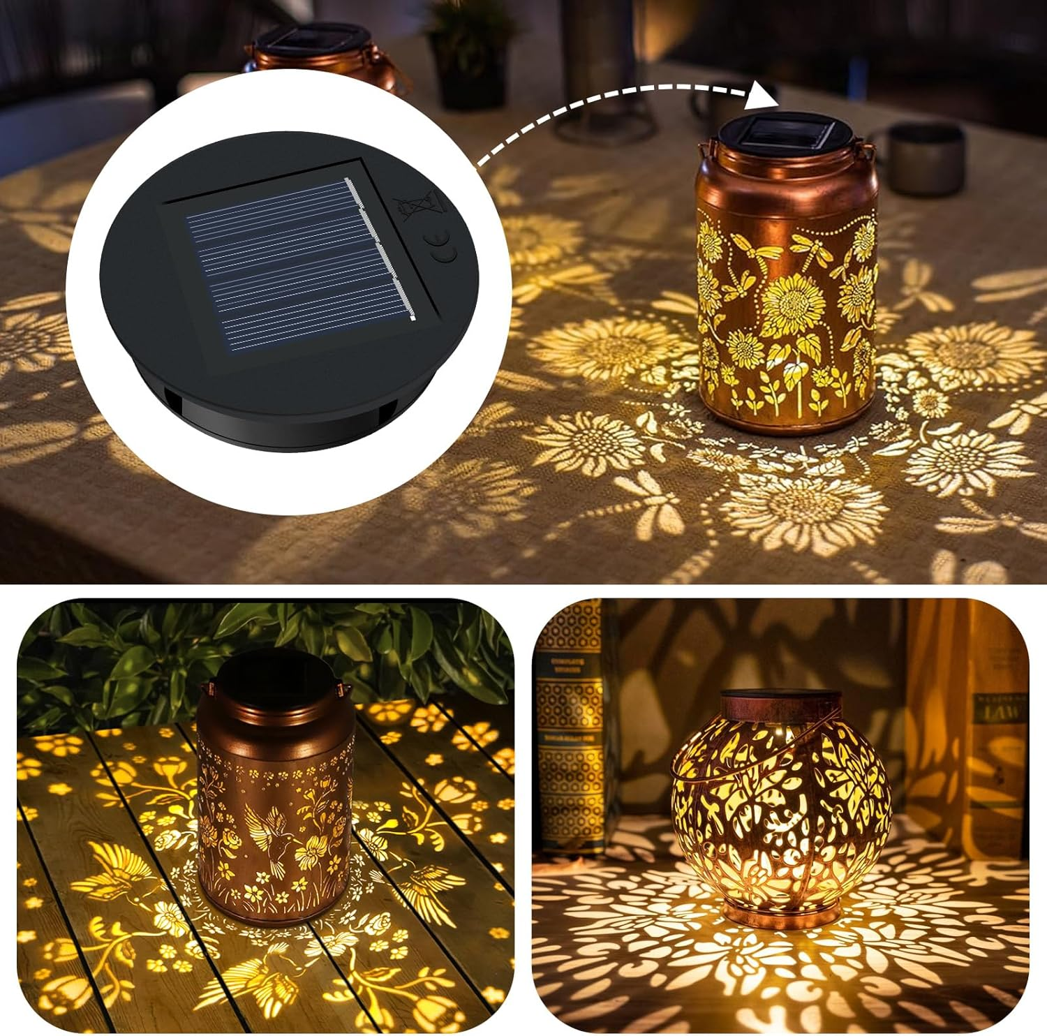 Solar Light Replacement Top 2 Pack (Top Size 8Cm, Bottom Size 7Cm) LED Solar Lantern Light Lids Outdoor Waterproof Replacement Solar Light Tops Warm White LED image number 2
