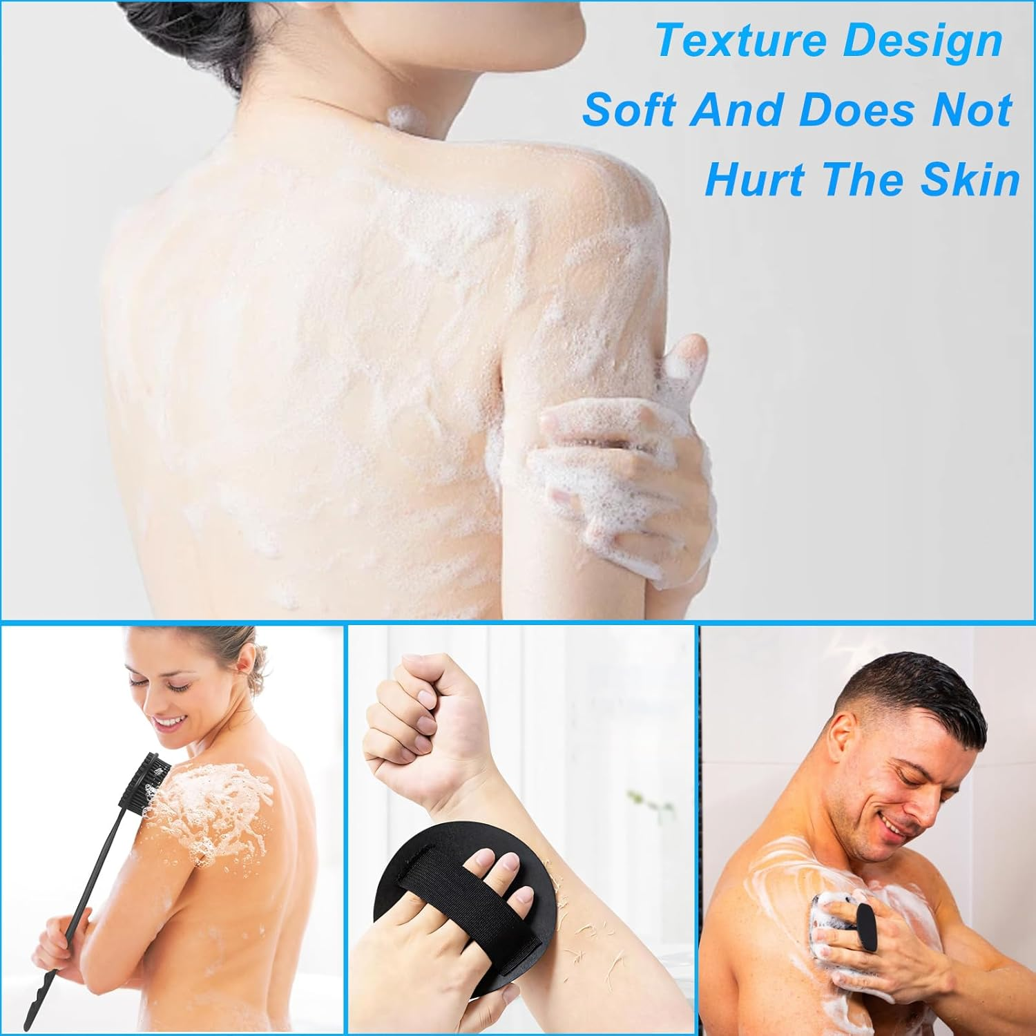 3 Pack Silicone Body Scrubber, 3 in 1 Back Scrubber for Shower, Silicone Scrubber Set, Gentle Exfoliating Scrub Brush for Women Men Sensitive Skin, More Hygienic than Traditional Loofah, Long Lasting image number 1