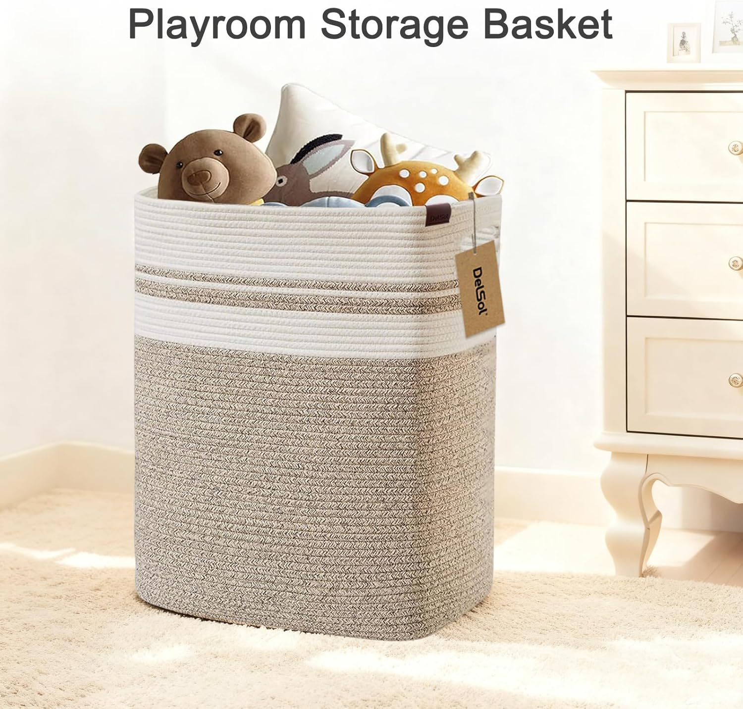 Delsol Large Laundry Basket 41X33X56Cm Tall Blanket Sorage Basket with Handles, Wicker Cotton Rope Woven Basket for Living Room Laundry Baby Nursery Pillows Clothes Towel Toy Organizer Home Decor image number 6