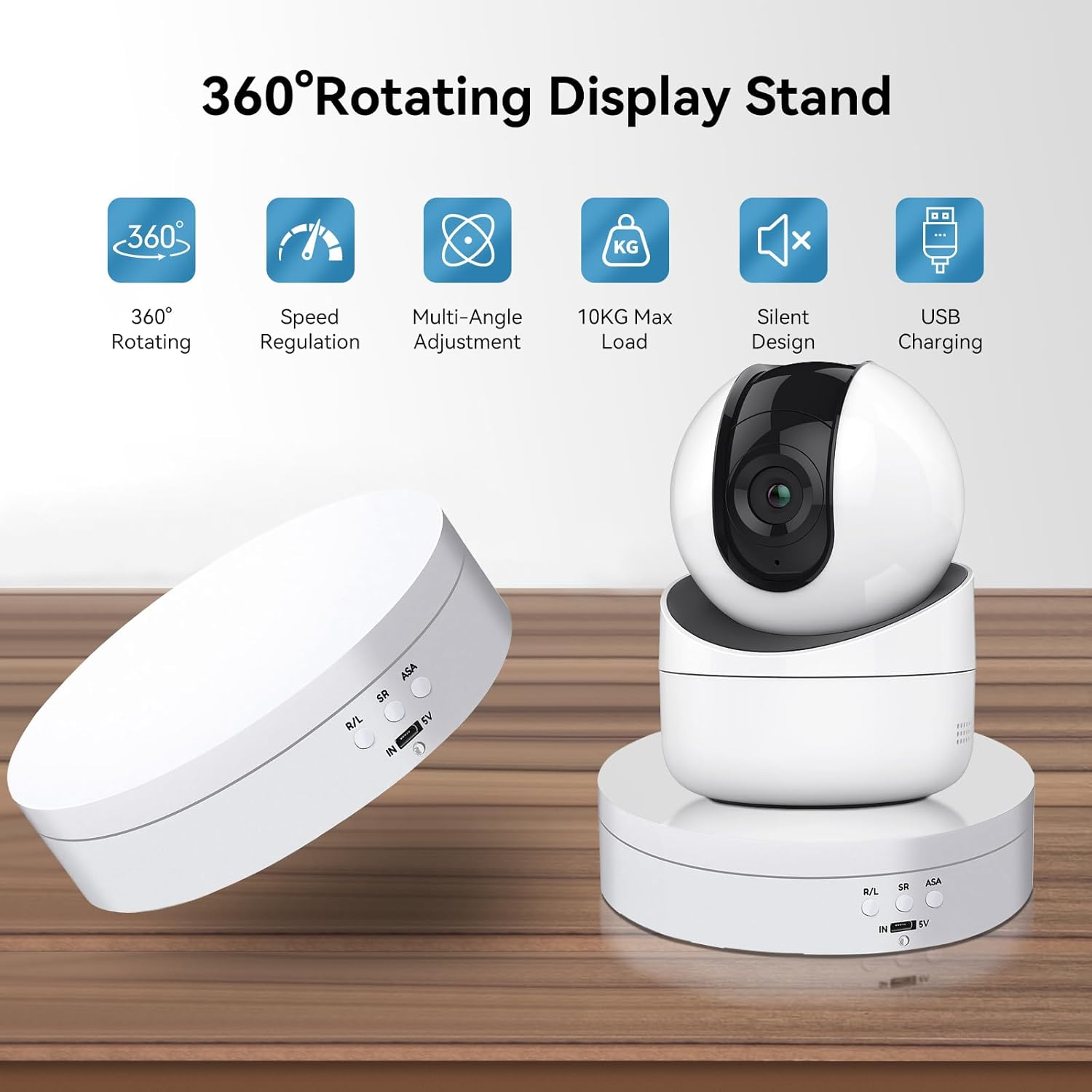 Dawntress Rotating Display Stand Motorized - Electric Turntable Display 5.4Inch / 13.72Cm with 3 Modes, 360 Degree Automatic Turntable for Photography Products, Jewelry, Cake, Market Shows - White image number 3