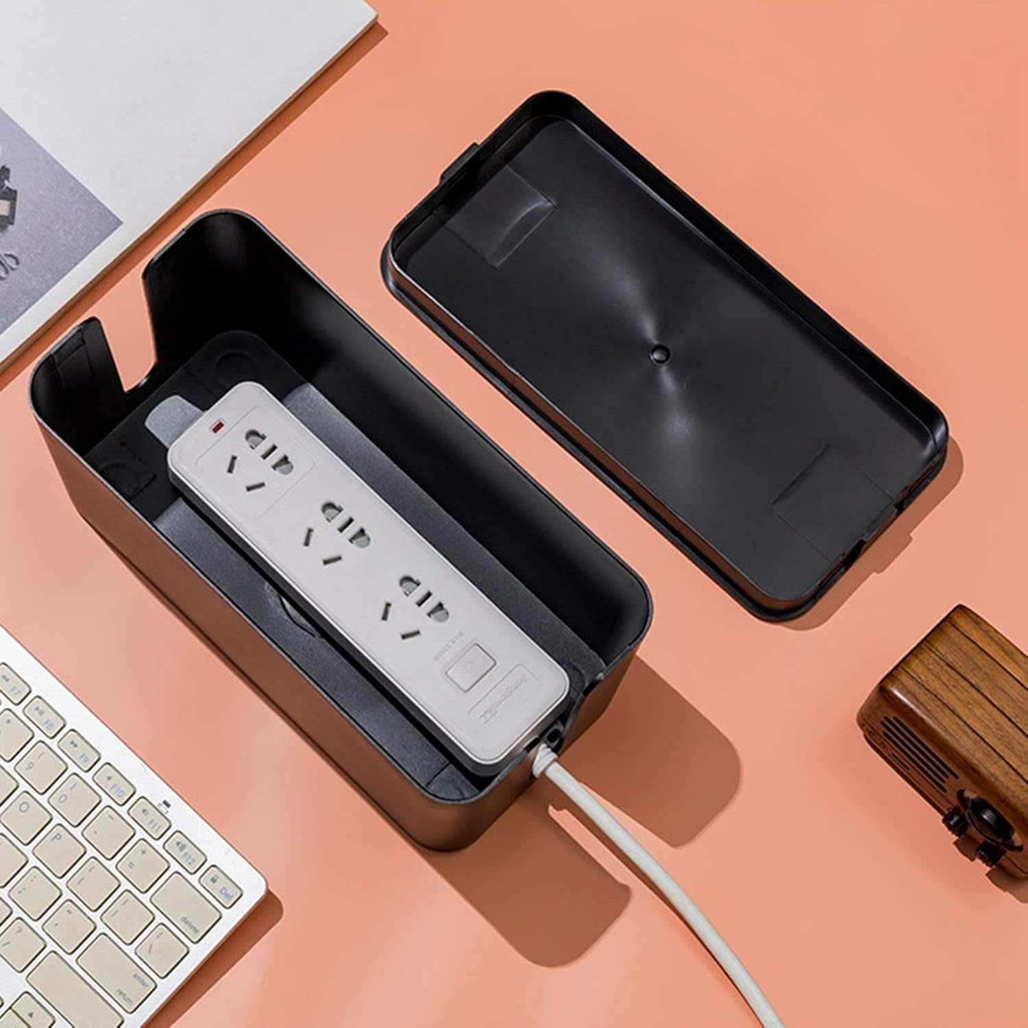 RESFNSE Cable Management Box Cord Organizer Power Strip Surge Protector Cover TV Cord Box for Home Office - Black - 23.5X12X11.5Cm