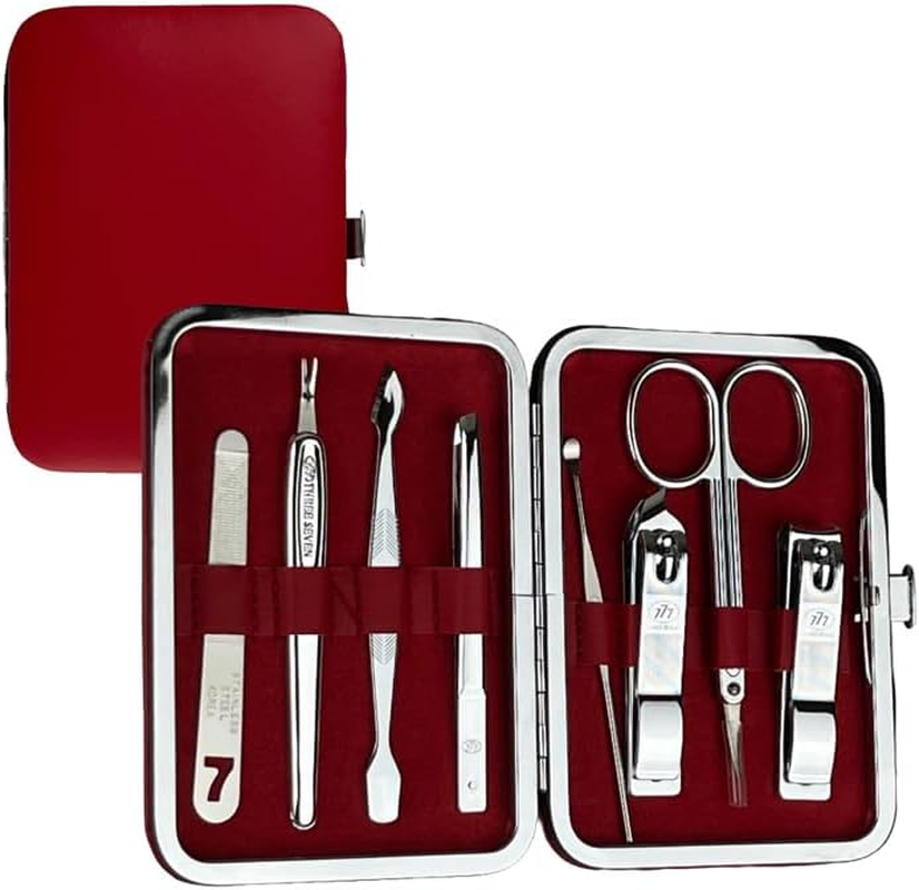 777 Three Seven TS-343X Nail Care Set - 8 Essential Tools, Made in Korea, 50 Years Heritage (Red)