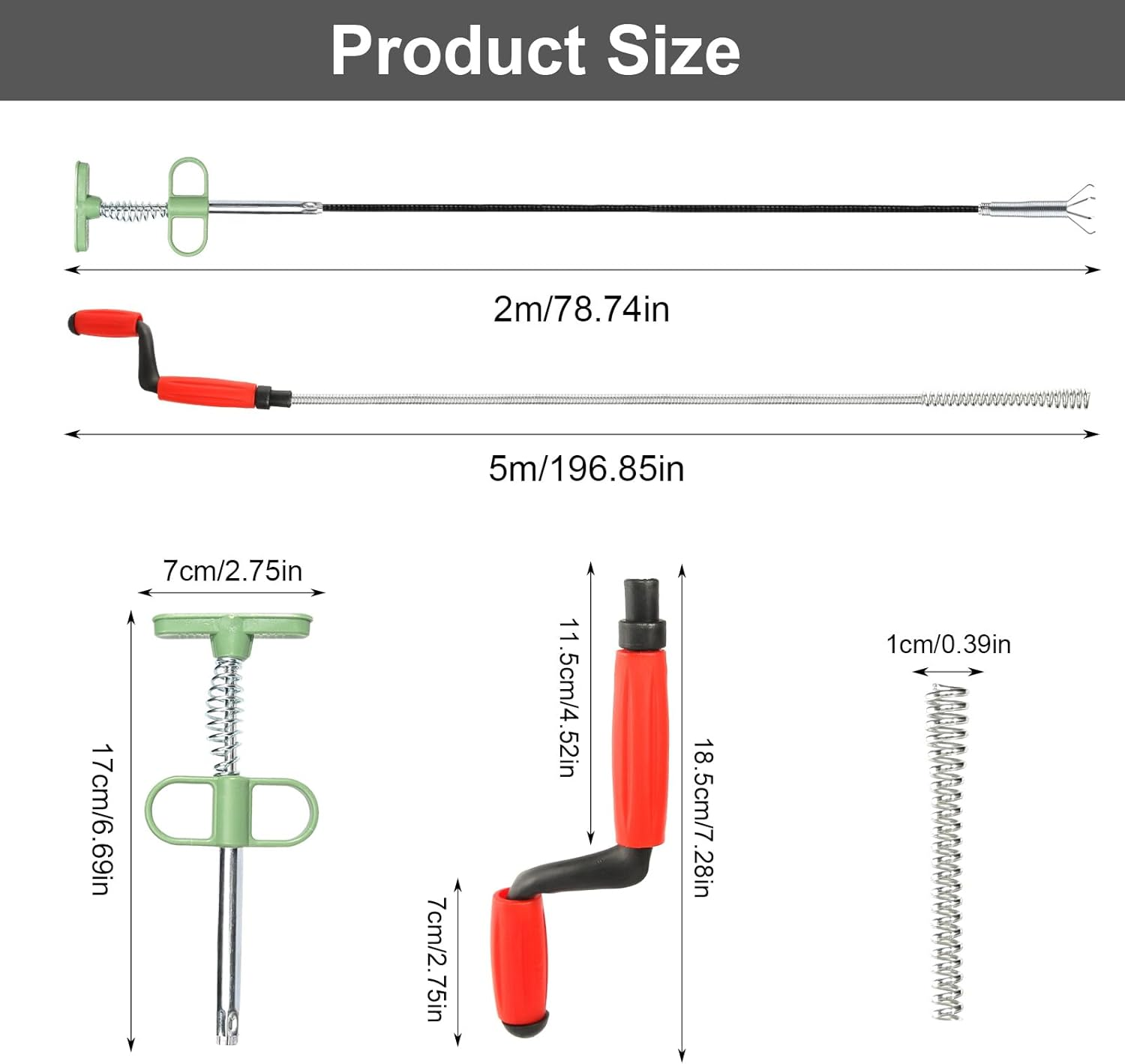Pipe Cleaning Spiral Drain Cleaner 5 M X 6 Mm Spiral Drain Pipe Cleaning with 2 M Drain Pipe Foreign Body Clamp Universal Spiral Drain Spiral Pipe Cleaner Spiral for Stubborn Blockages image number 6