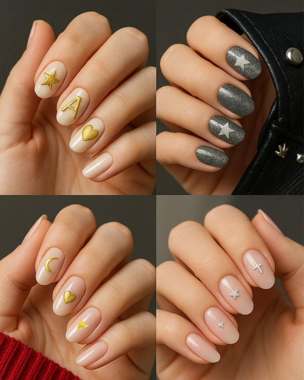 60 Sheets Gold Silver Nail Art Stickers, Star Moon Nail Decals Decor 3D Self Adhesive Geometric Stripe Wave Heart Stamp English Letter Nail Art Design Accessories for Women Girls image number 4