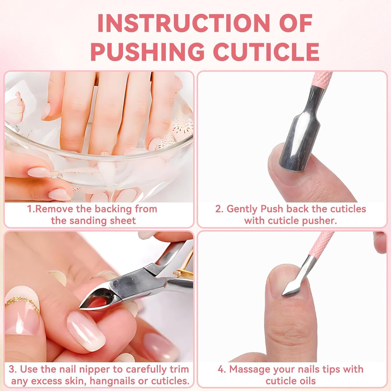 TNSLAND Cuticle Pusher for Manicure Pink Stainless Steel Cuticle Pusher Metal 12.7 Cm with 20 Sandpaper Nail Cleaner Fingernails, Professional Nail Pusher Nail Art Tool for Nail Care, Nail Studio image number 1