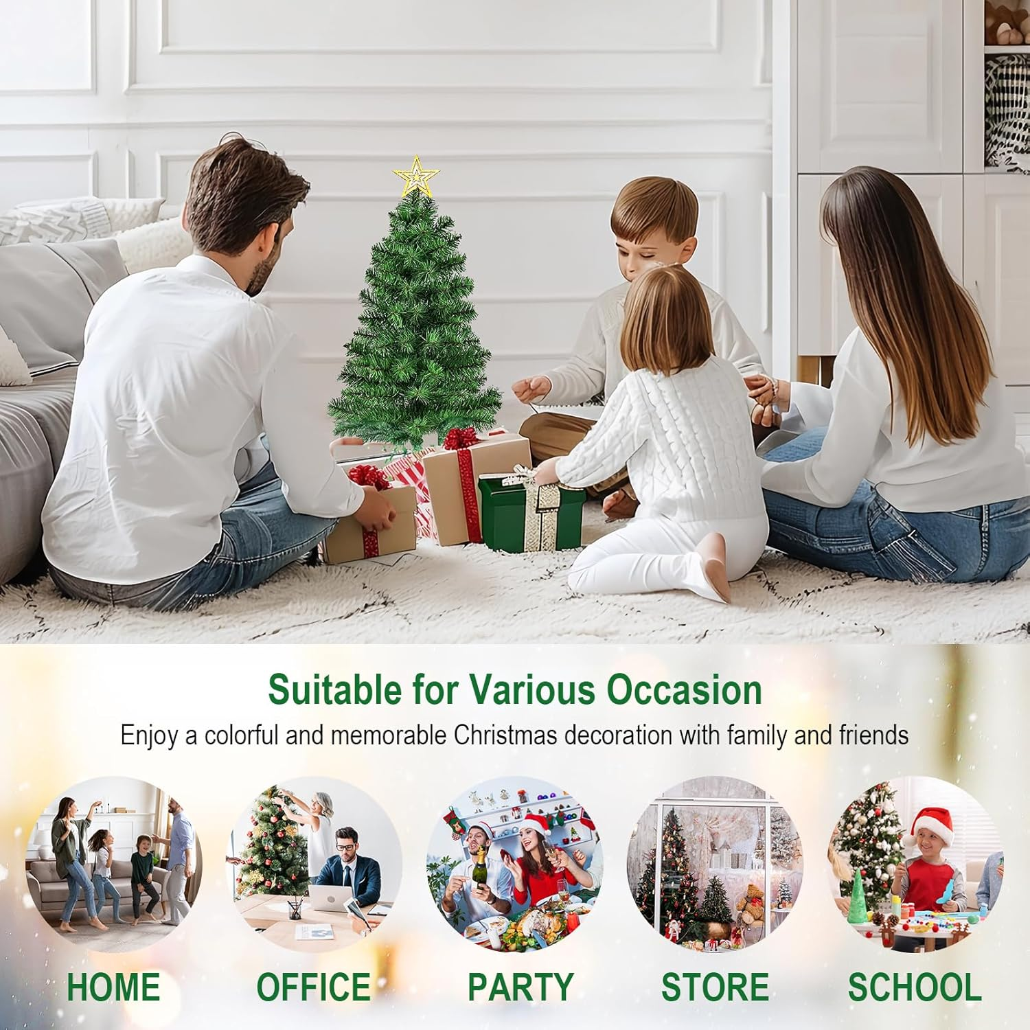 3FT Premium Hinged Artificial Holiday Small Mini Christmas Tree for Tabletop,Home, Office, Indoor and Outdoor Holiday Decoration,Easy Assembly Metal Hinges & Foldable Base image number 4