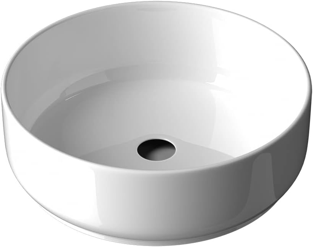 Cefito Bathroom Basin Vanity Sink, Ceramic Hand Wash Basins Vessel Sinks above Counter Top Tools Kitchen Home Improvement, round Shape High Gloss Finish Scratch-Resistant White image number 4