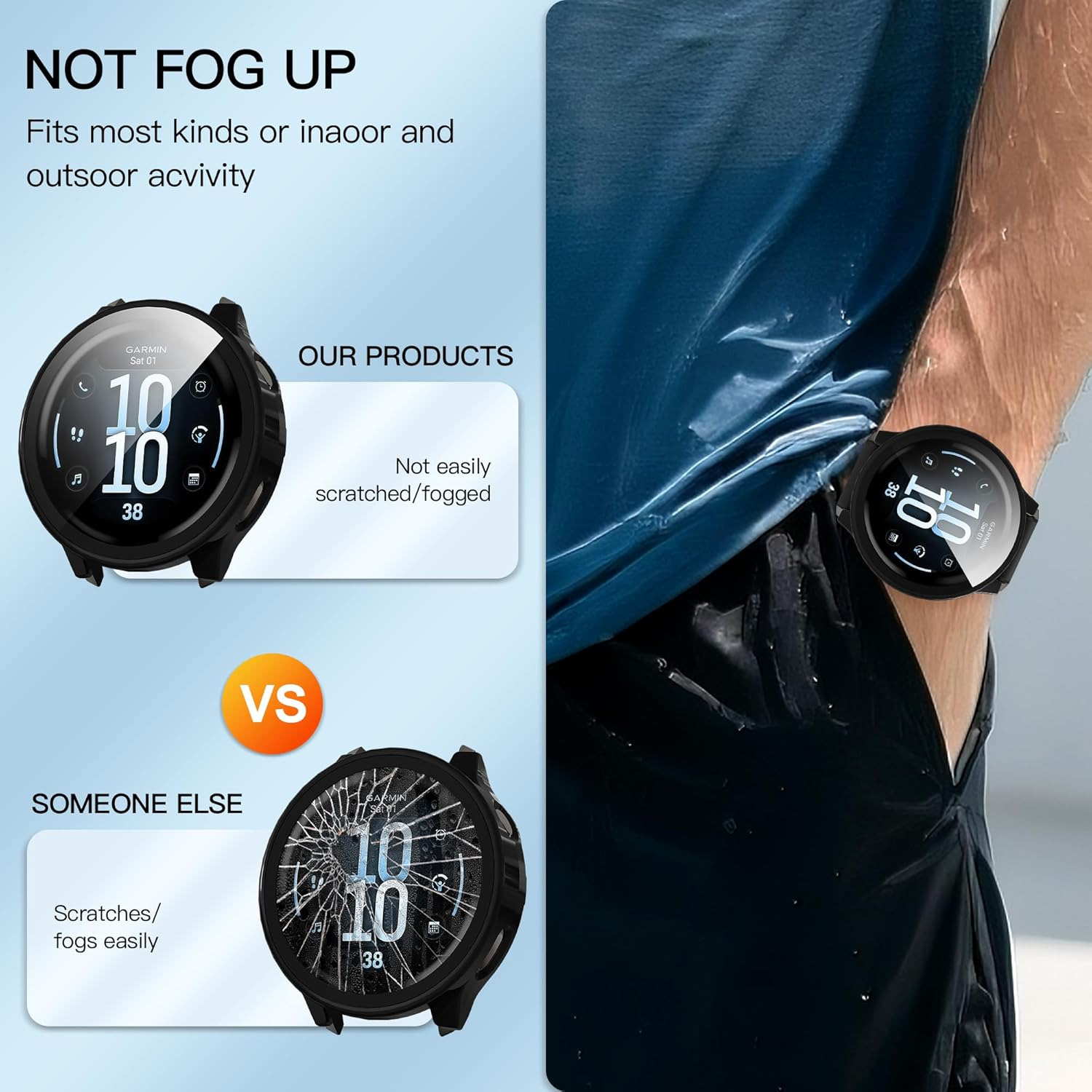 Suoman 3 Pack Case for Garmin Venu 4 45Mm Screen Protector, All-Around Protective PC Cover Tempered Glass Screen Protector Case for Garmin Venu 4 45Mm-Black - Black image number 2