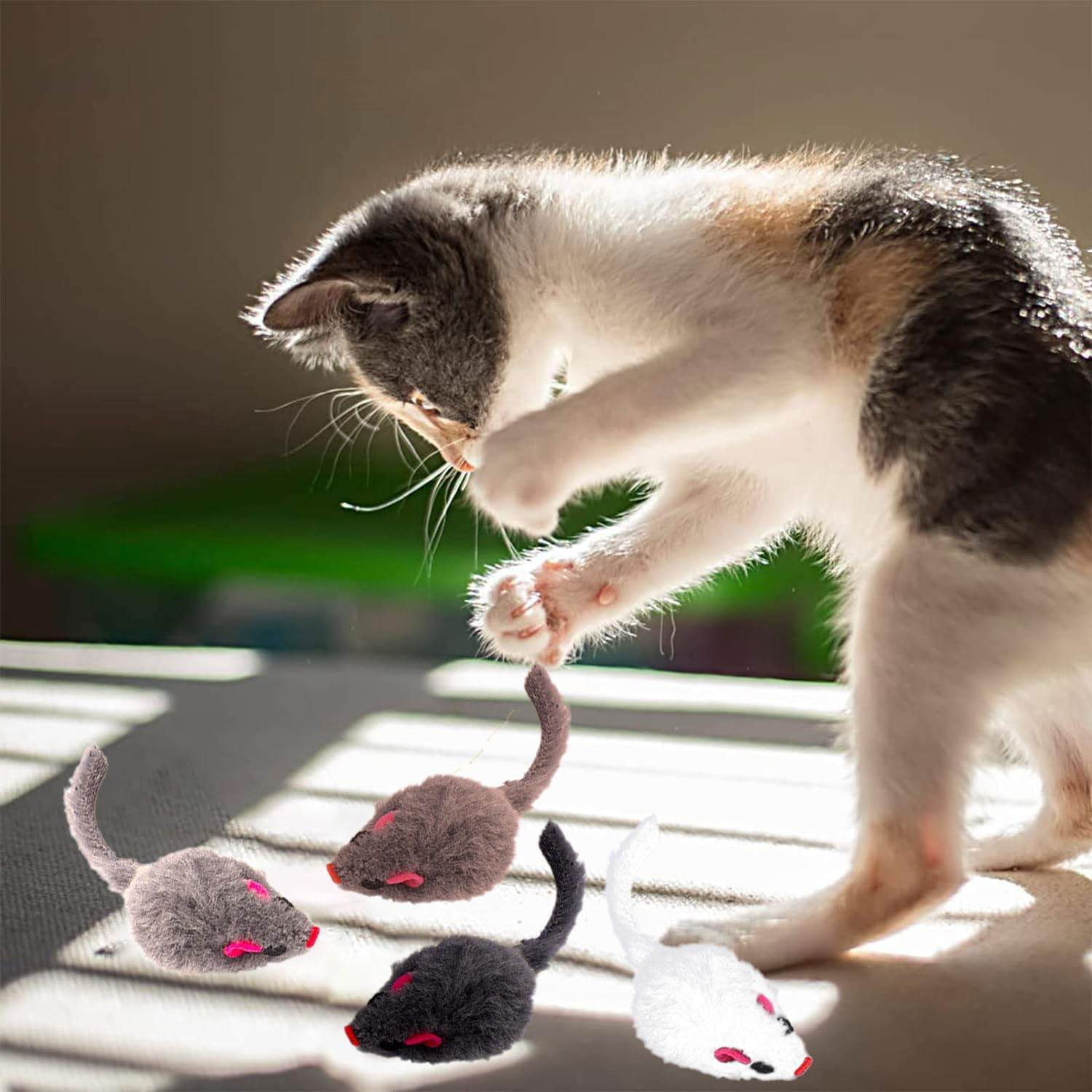 Sunshine Smile Pack of 12 Toy Mouse for Cats, Toy Mouse, Toy Mouse with Plush Tail, Toy Mouse Cat Fur Mice Set, Cat Toy for All Cat Breeds image number 1