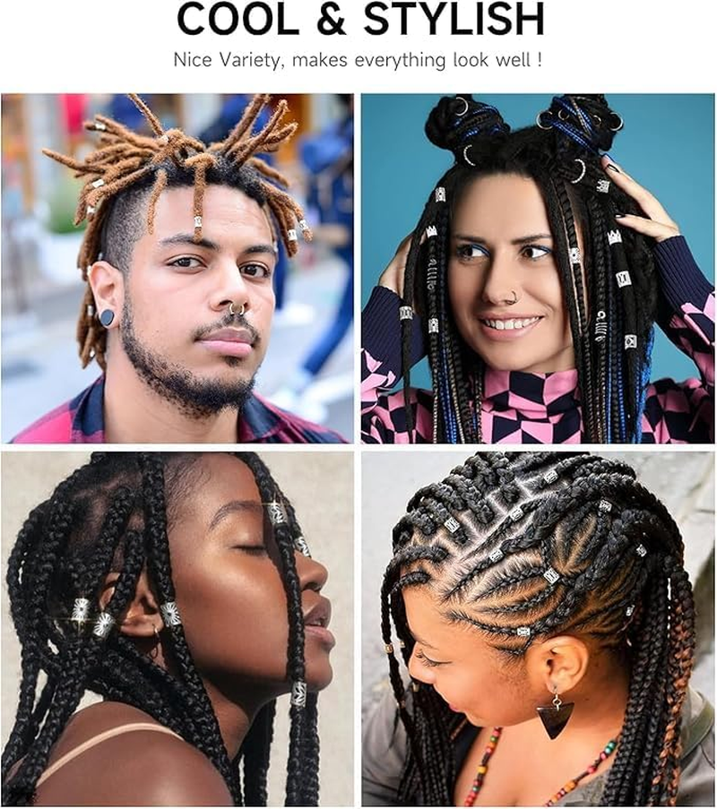 Silver Metal Jewelry for Hair Braids, Dreadlocks & Beards,Braid Clips, Rings, Cuffs as Dreadlock Accessories and Decorations(290Pcs)