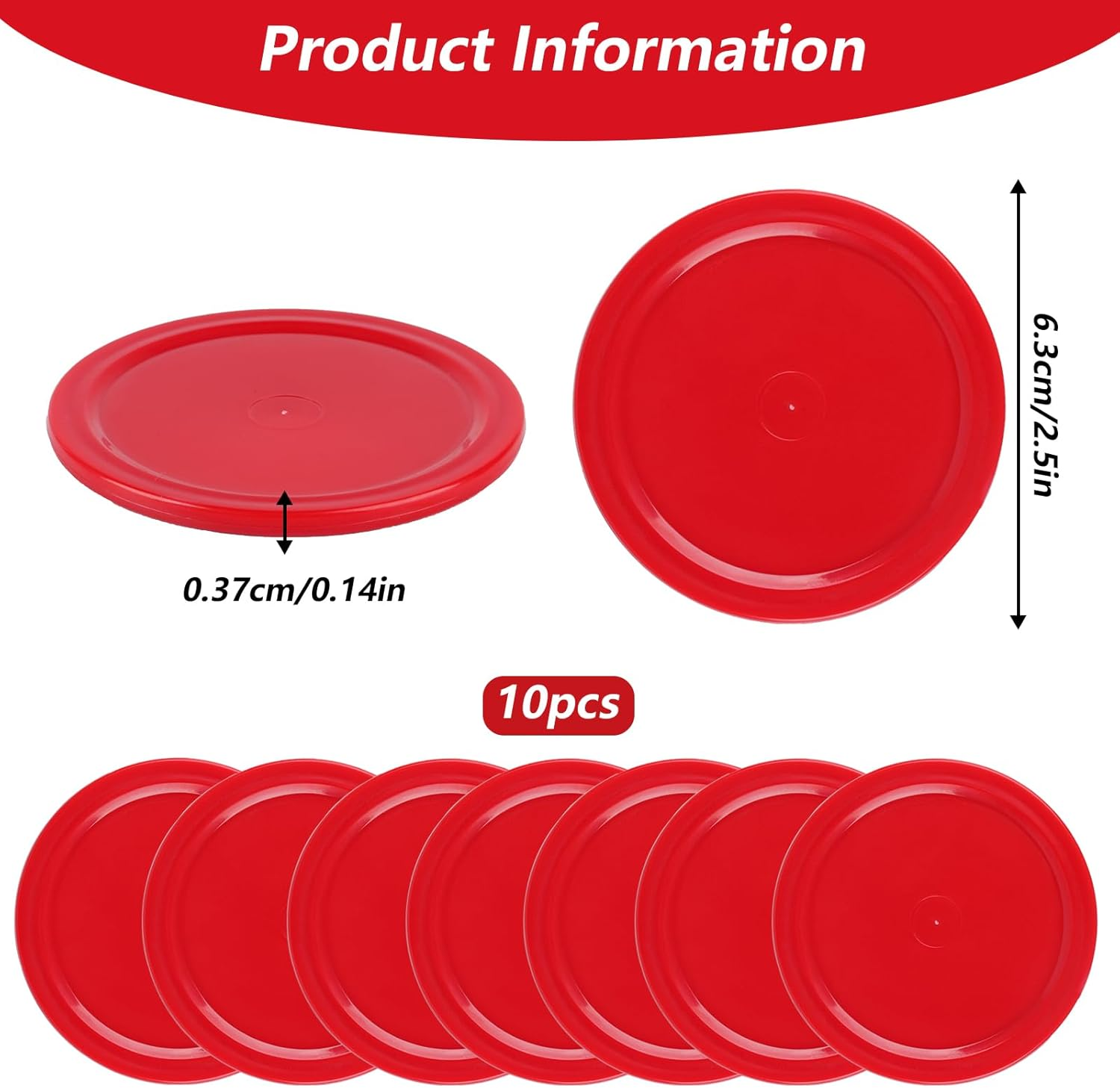 10 Pcs Air Hockey Pucks, 2.5 Inch Air Hockey Puck Set for Air Hockey Table, Red Home Air Hockey Heavy Replacement Pucks Parts Set for Game Tables Accessories, for Air Hockey Paddles and Pucks