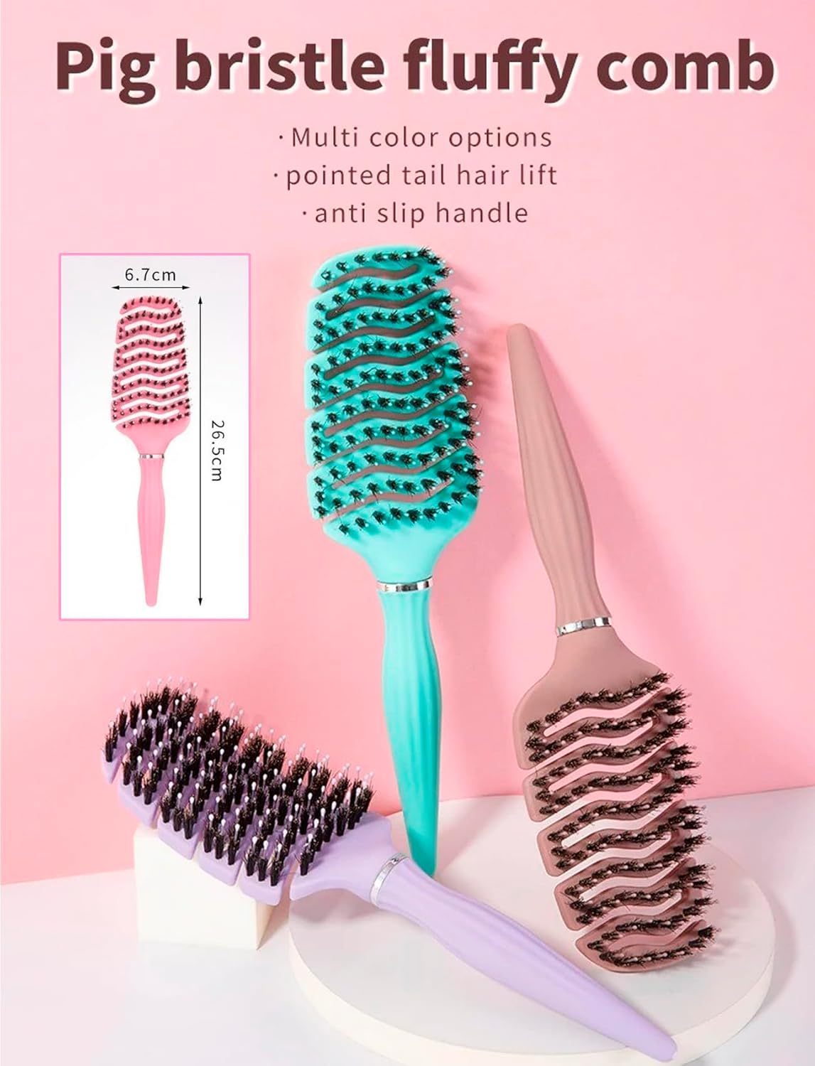 Roxlmed Detangler Hairbrush for Curly Hair Vented Bristle Scalp Massager Comb for Women and Men (Pink, 1P)