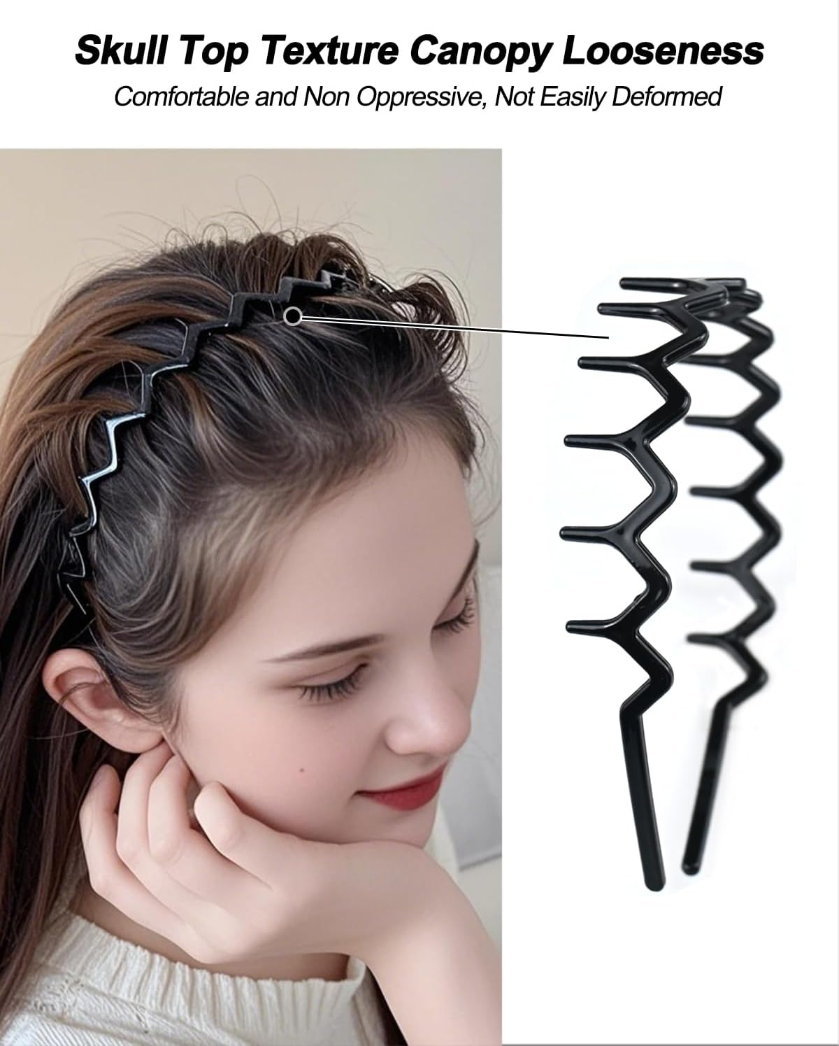 6Pcs Zig Zag Headbands, Plastic Hair Bands Teeth Wavy Comb Zigzag Headband, Non Slip Shark Tooth Hair Hoop Wavy Hair Bands for Women Men Girl Accessories (Classic Black, Retro Leopard) image number 4