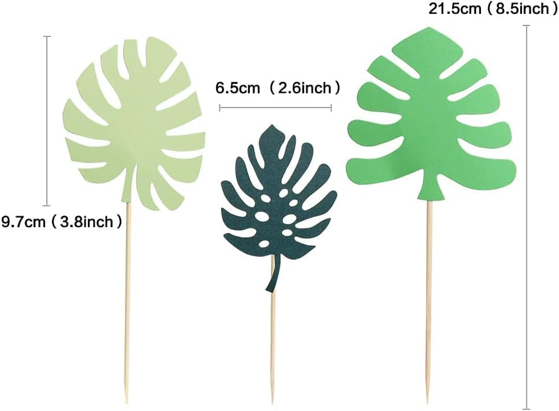 Jevenis Tropical Leaves Cake Topper for Wedding, Green Palm Leaf for Jungle Theme Birthday Party Decor, Safari Decor image number 2