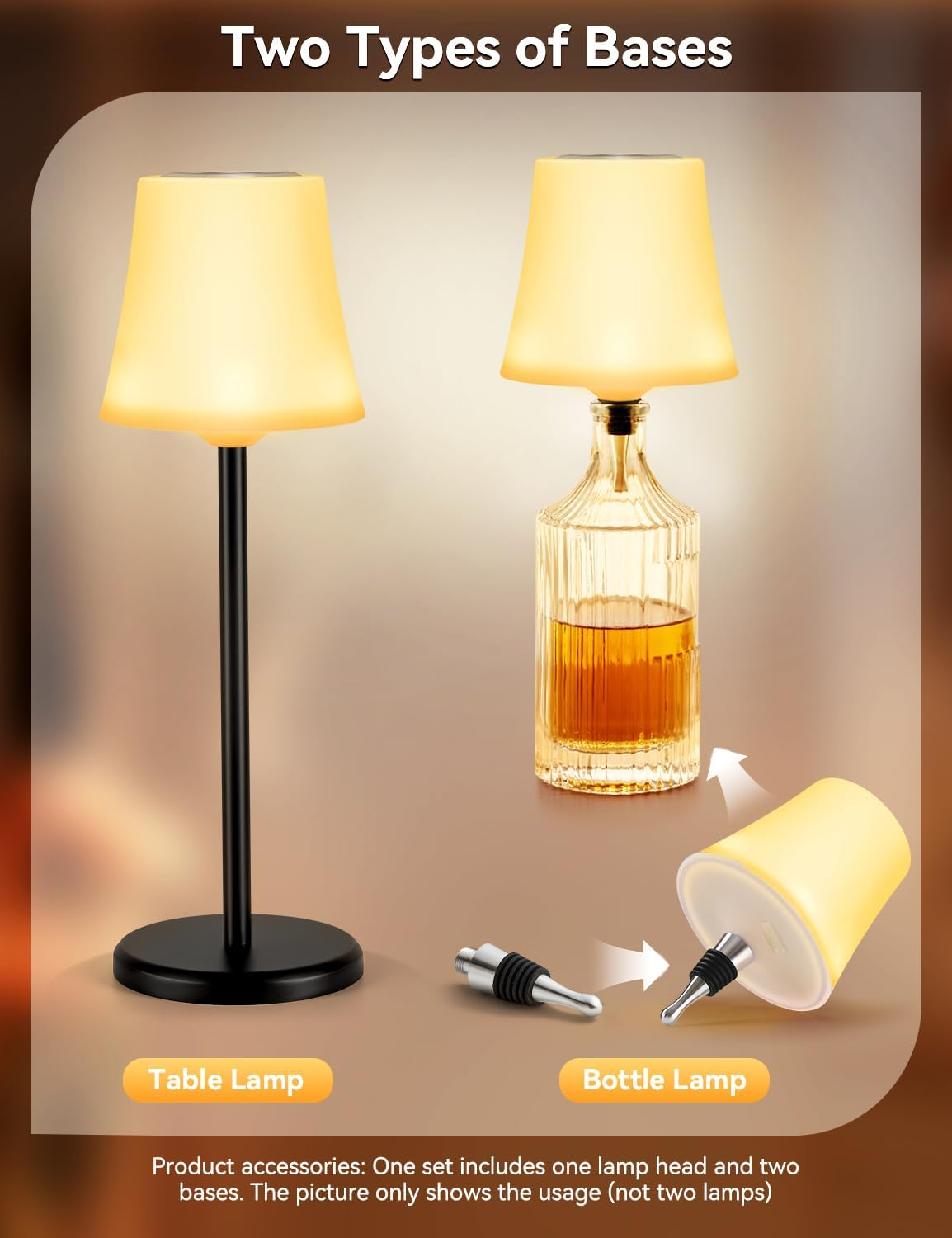 Rechargeable Cordless Table Lamp, Wireless LED Wine Bottle Light, 4000Mah Battery Operated Touch Lamps, IP54 Waterproof Portable Desk Lamps with 3 Color Stepless Dimmable for Indoor/Outdoor/Bars(2Pc) image number 4