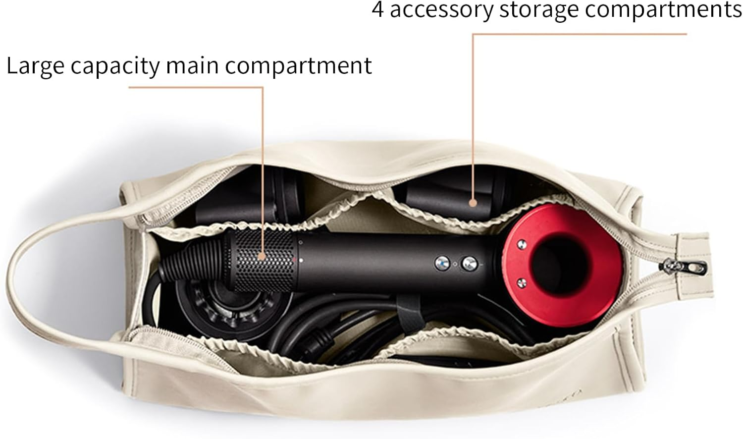 Veki PU Leather Travel Case for Airwrap Styler, Portable Travel Storage Bag for Shark Flexstyle Air Styling & Drying System, Waterproof Carrying Case Organizer Airwrap Styler and Attachments, Beige, - Black image number 5