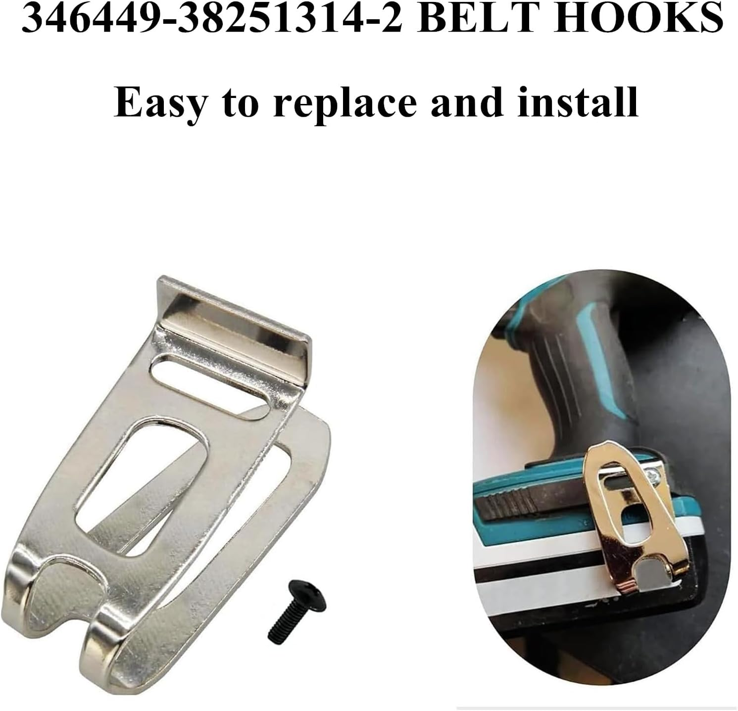 4PCS Belt Clip Hooks Compatible with Makita DHP480 DHP482 HP457 HP347 TD127 TD126 Hammer Impact Drills Power Tool with Screws 324705-1 346317-0 image number 3