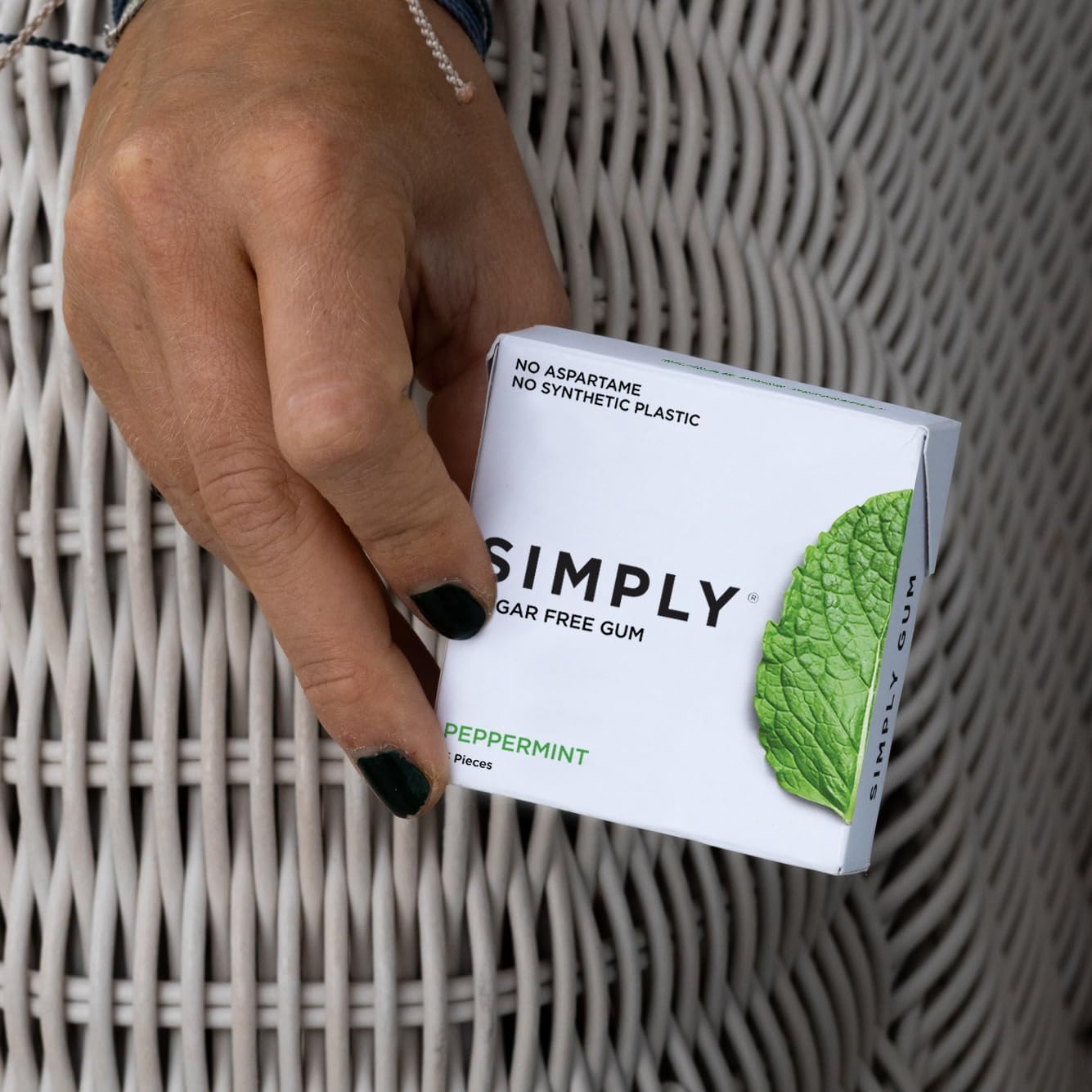 Simply Gum | Sugar Free Xylitol Chewing Gum | Peppermint | Pack of Six (90 Pieces Total) | Plastic Free + Sugar Free + Aspartame Free