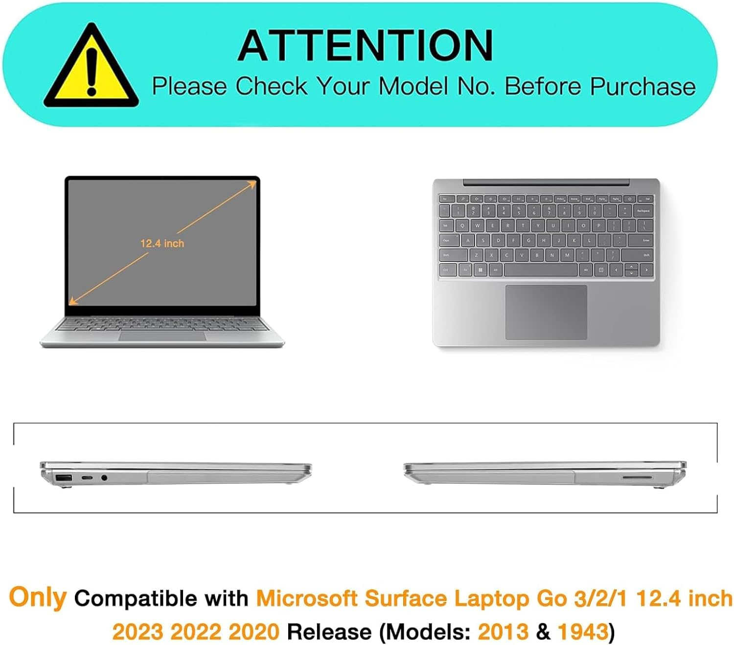 MOSISO Case Only Compatible with Microsoft Surface Laptop Go 3/2/1 12.4 Inch 2023-2020 Release (Models: 2013 & 1943), Protective Glitter Sparkly Plastic Hard Shell Case Cover, Transparent image number 5