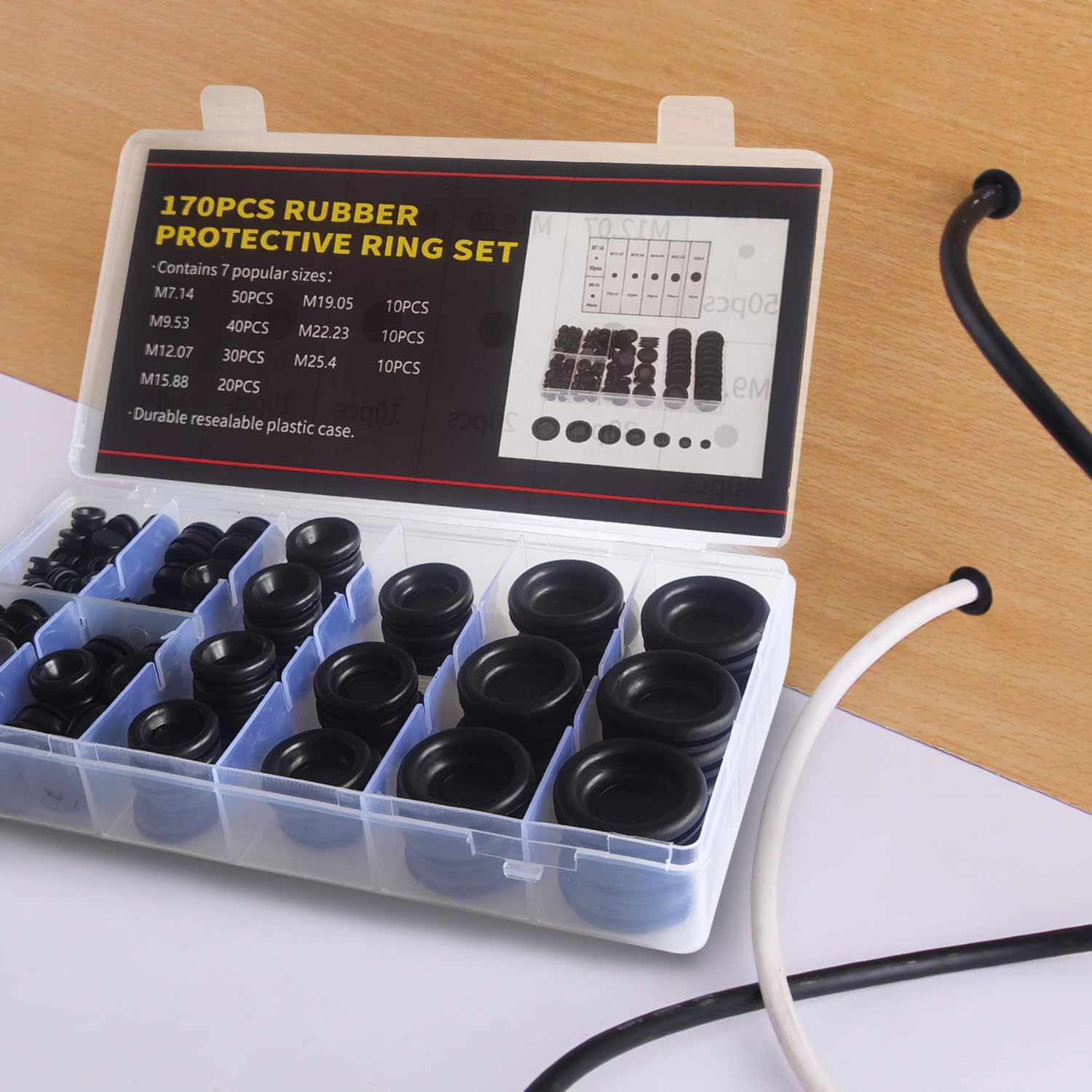 170PCS Rubber Grommet Kit - Closed Rubber Hole Plugs, Firewall Grommets for Automotive Wiring Protection - Drill Hole Sizes M7.14 to M25.4 image number 4