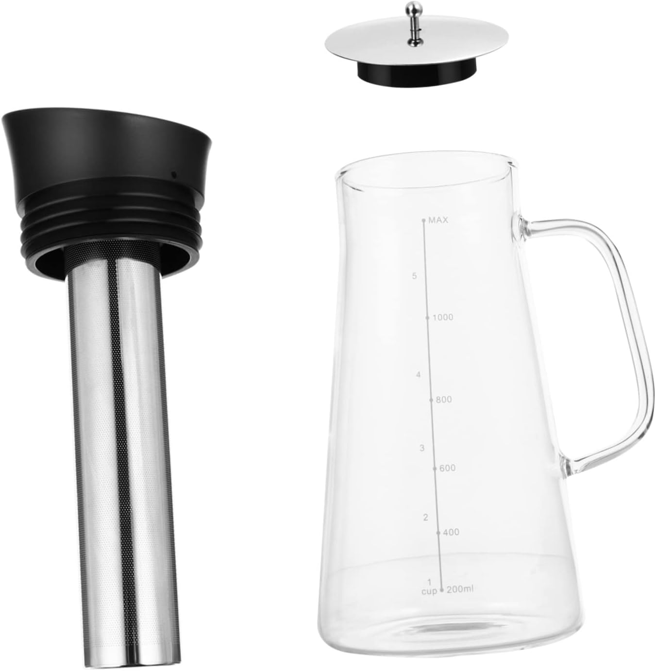 HOMOBABE Coffee Pot Espresso Maker Teapot Cold Brew Filter Jug Hand Drip Glass Kettle Strainer Large Capacity 1200Ml Multi-Functional Beverage Tea Pot High Borosilicate Stainless Steel for Loose Tea