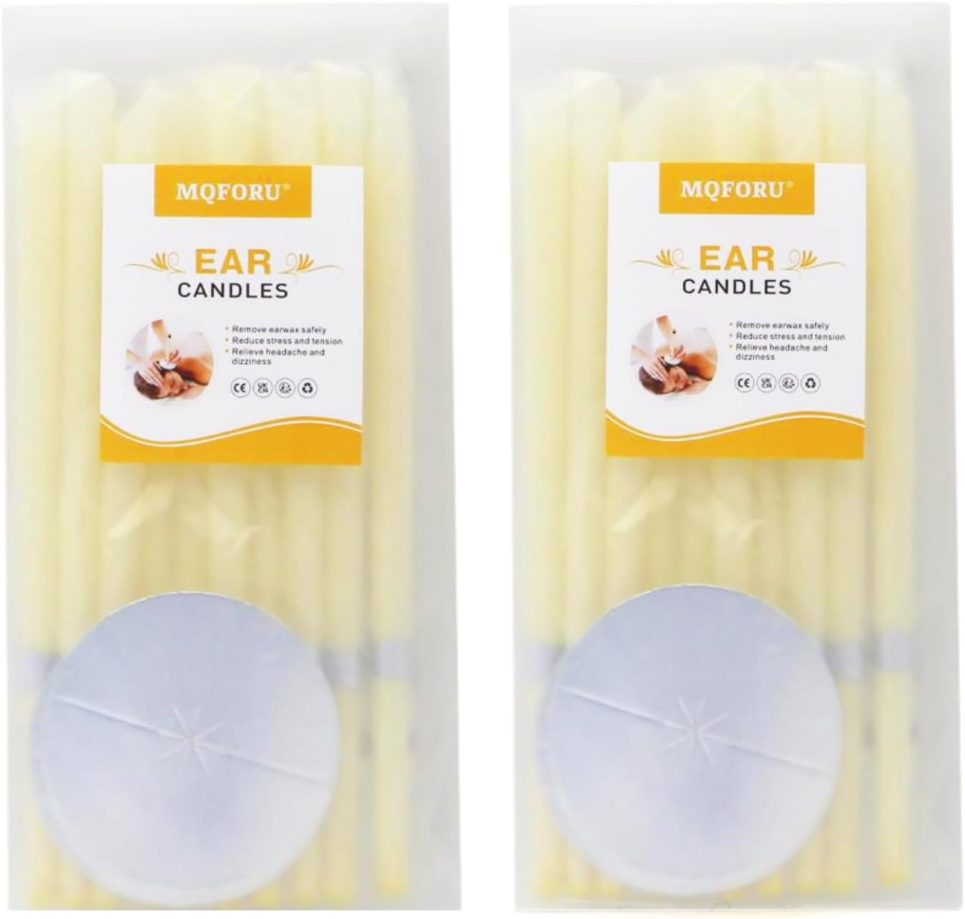 MQFORU 20 Pcs Ear Candles Natural Beeswax Ear Candles Ear Wax Remover with Protective Discs and Cotton Swab