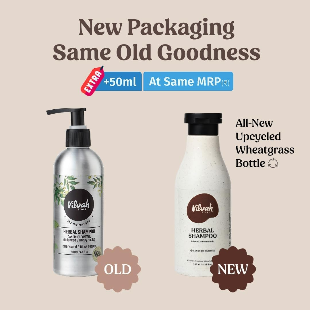 Vilvah Store Herbal Shampoo for Dandruff Control, anti Dandruff Shampoo, Relieves from Dandruff Related Itching, Soothes Scalp & Nourishes Hair, SLS & Paraben Free, for Men and Women, 250Ml image number 5