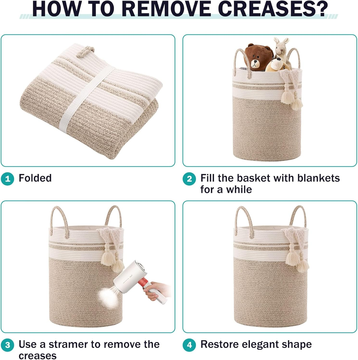 Large Laundry Hamper, Laundry Hamper for Toys, LXTANYY Tall Woven Laundry Basket for Clothes, Blanket Storage Basket for Living Room (Brown White-A) - Brown White image number 7