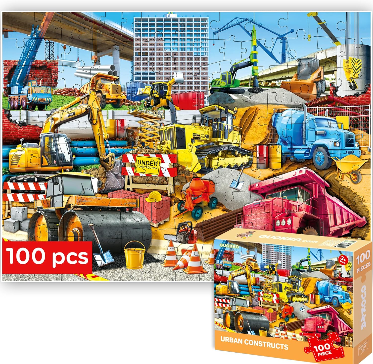 QUOKKA 100 Pieces Solo Assortment Puzzles for Kids - Cars - Toy for Learning Cars,Bugs,Sea & Forest Animals for 3-6 Year Old - Jigsaw Game Boy and Girl