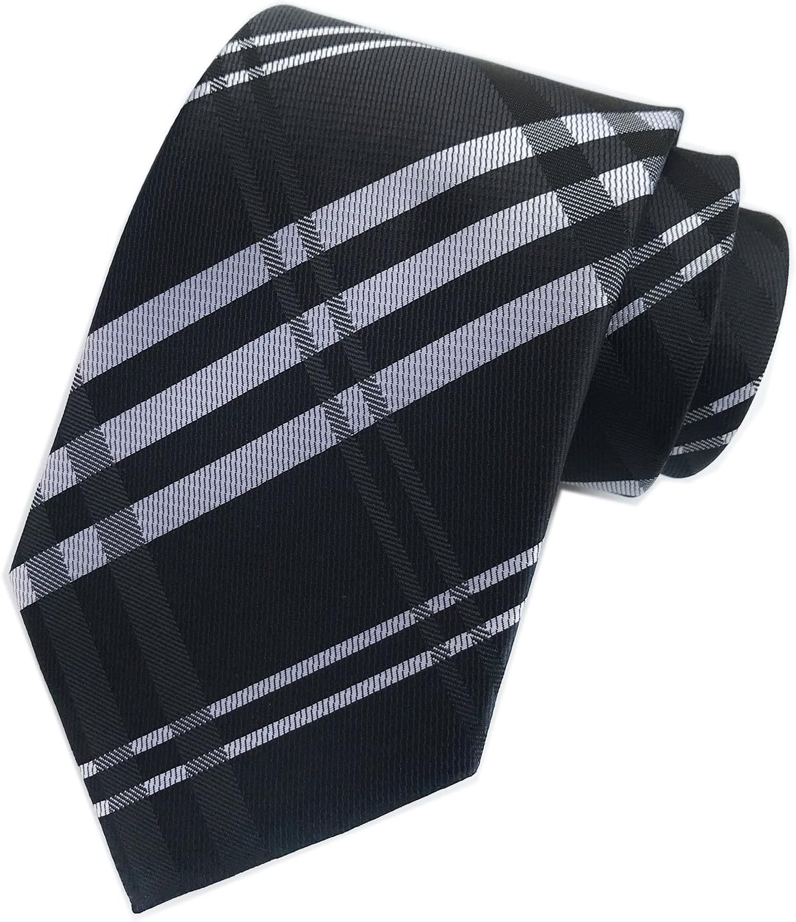 Secdtie Men'S Classic Checks Silver Jacquard Woven Silk Tie Formal Necktie